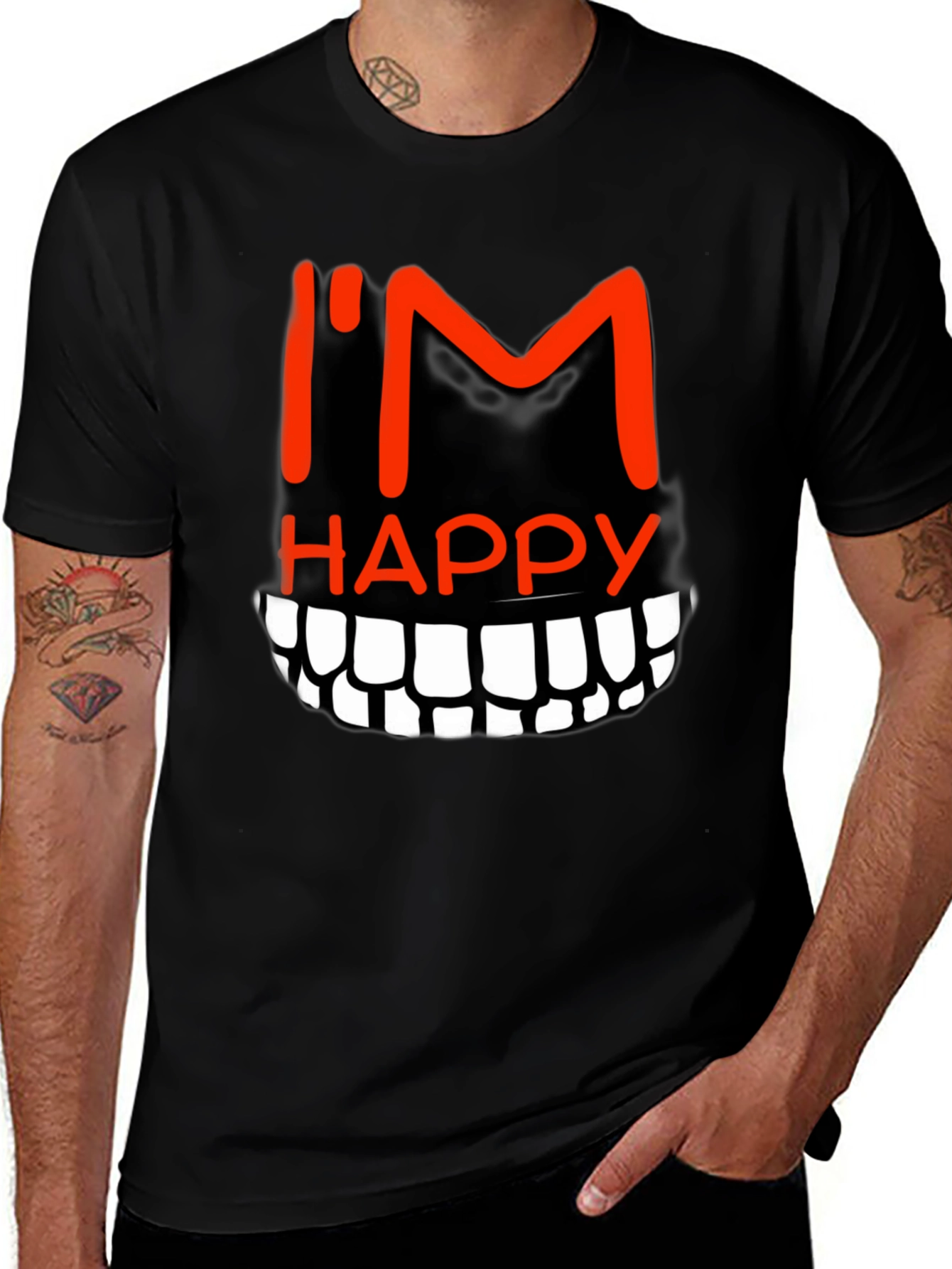 Variant 24 of I'm Happy Graphic Tee - Black Cotton T-Shirt