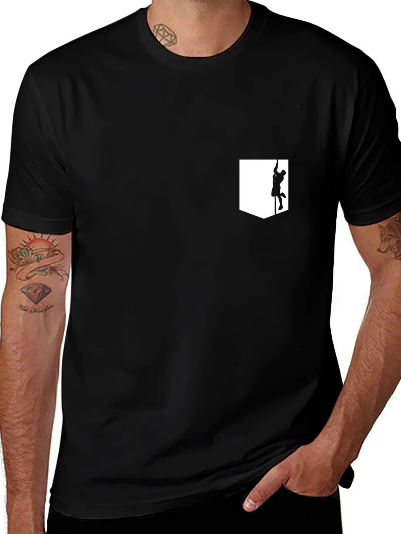 Variant 3 of Men's Black T-Shirt with Climber Pocket Design