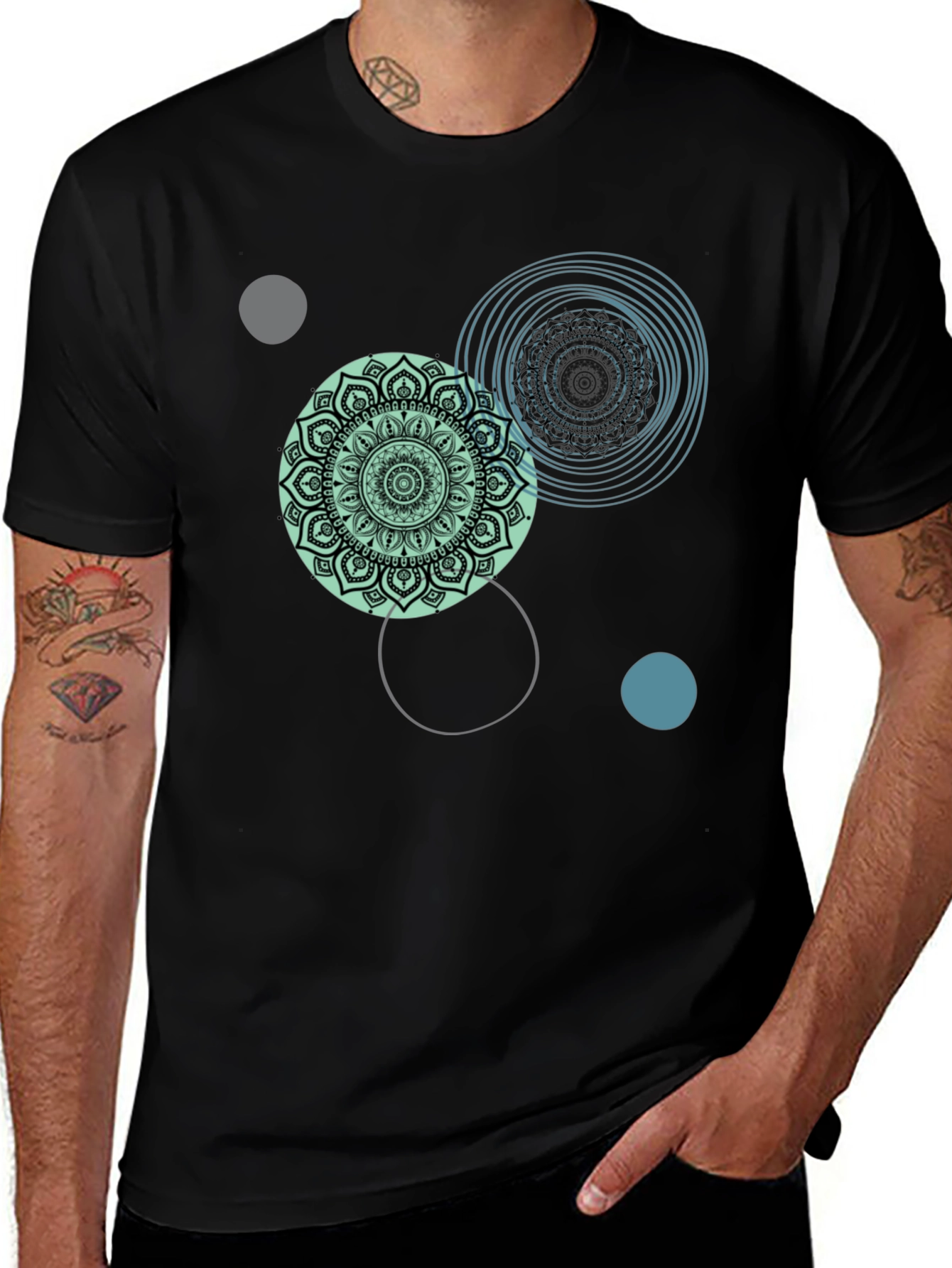 Variant 7 of Abstract Mandala Graphic Print Black T-Shirt