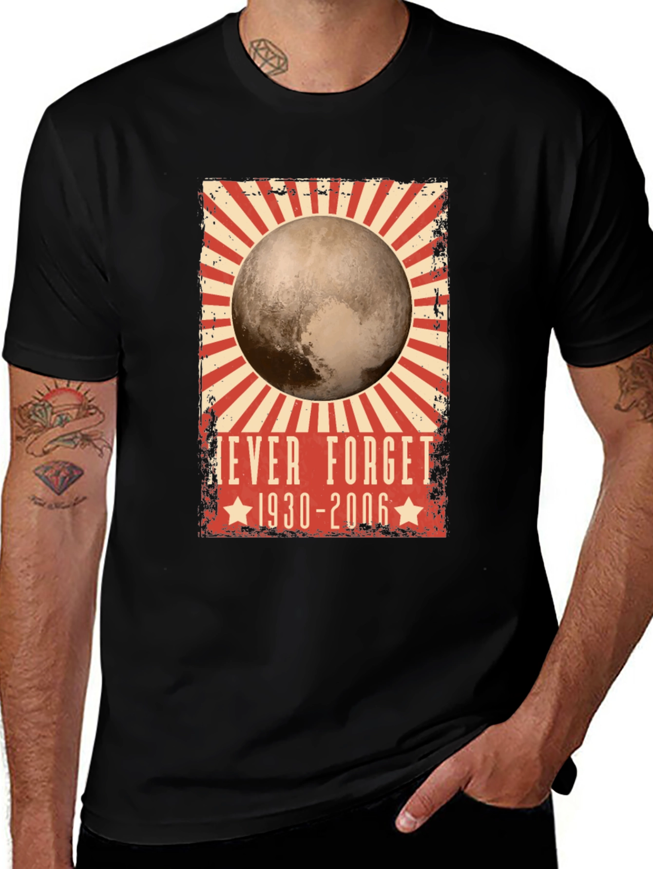 Variant 5 of Never Forget Pluto T-Shirt - Black Crew Neck Tee