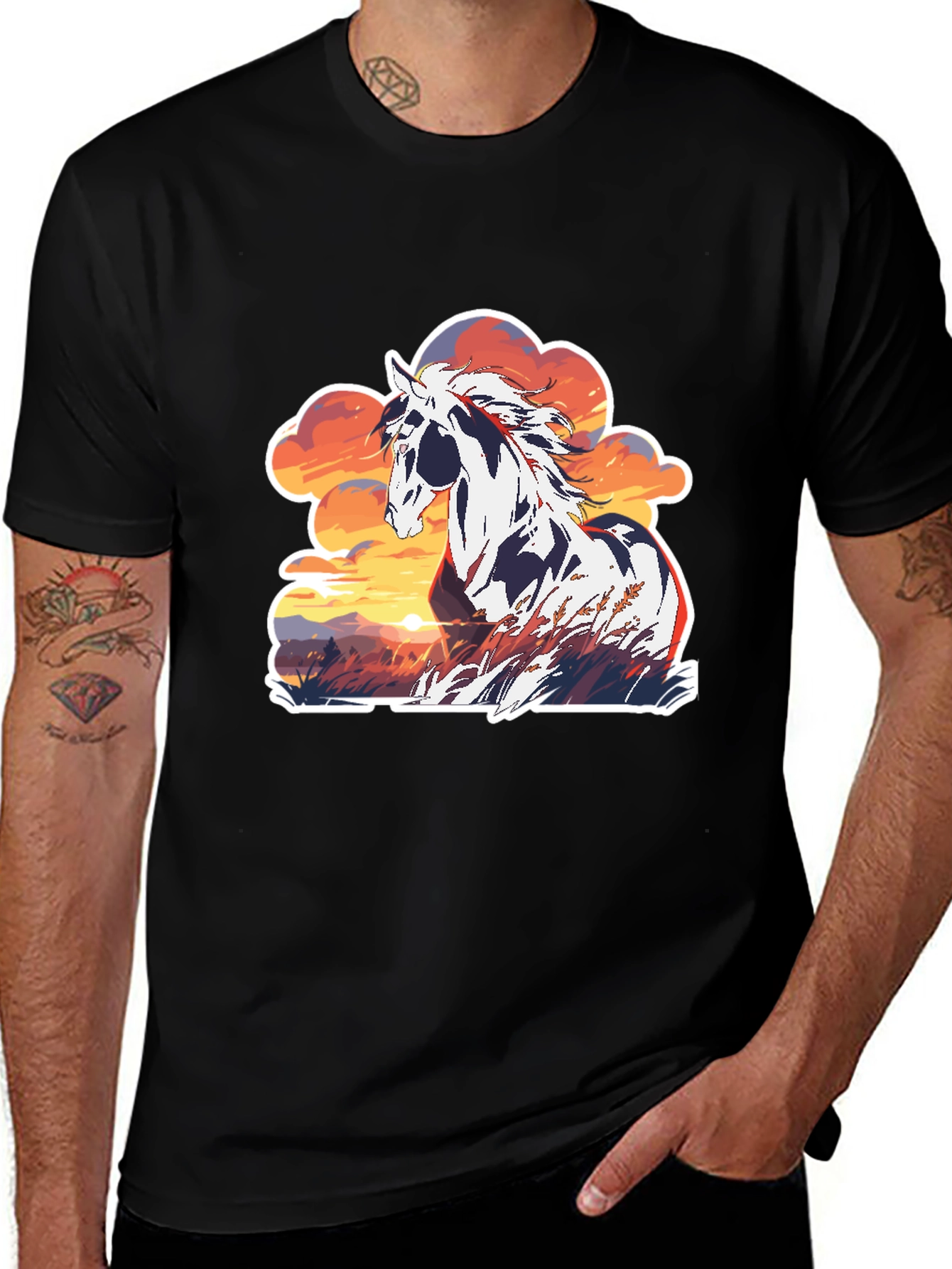 Variant 29 of Horse Graphic Tee - Artistic Sunset Design