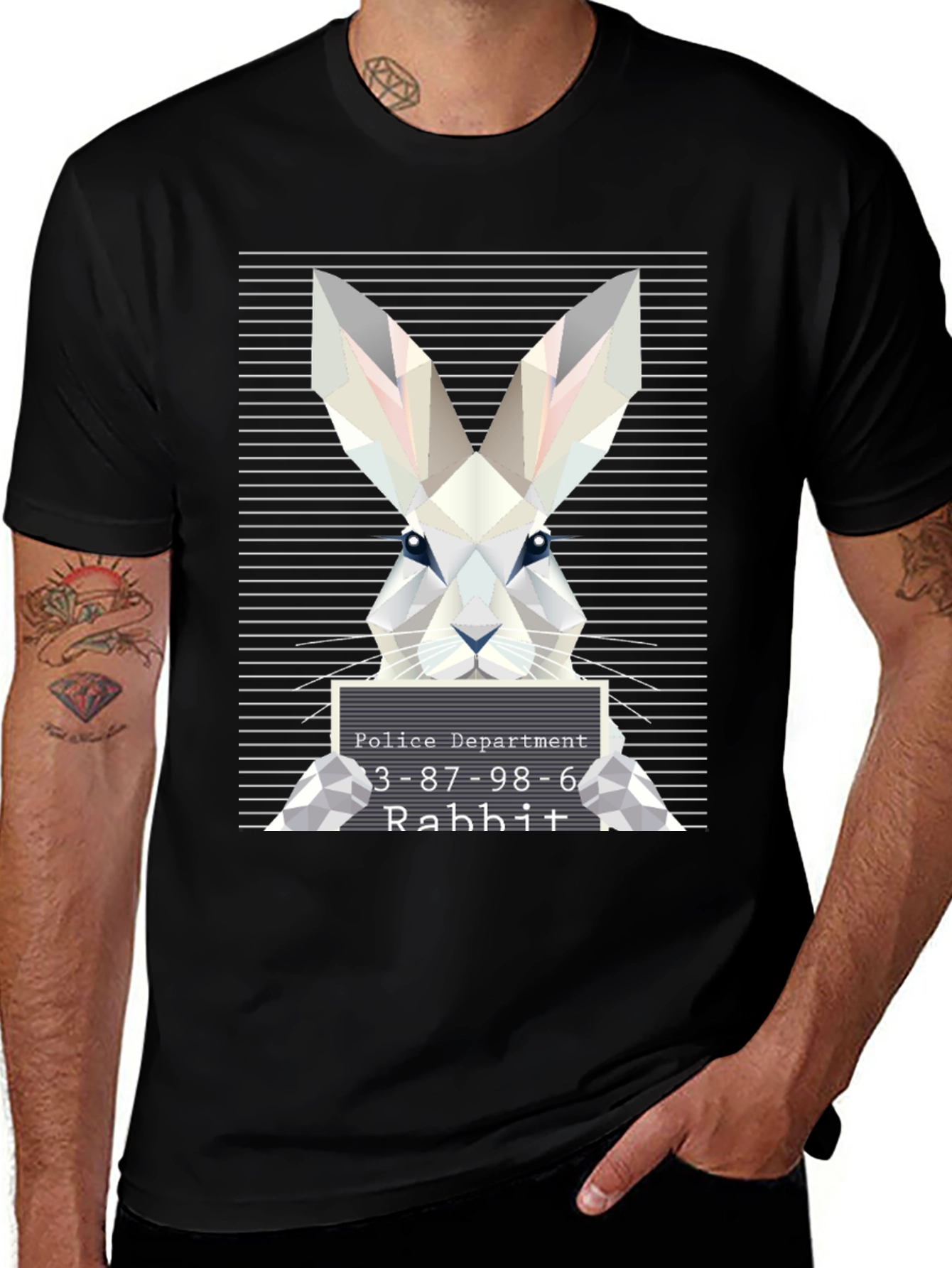 Variant 20 of Rabbit Mugshot Graphic Tee - Black Cotton T-Shirt