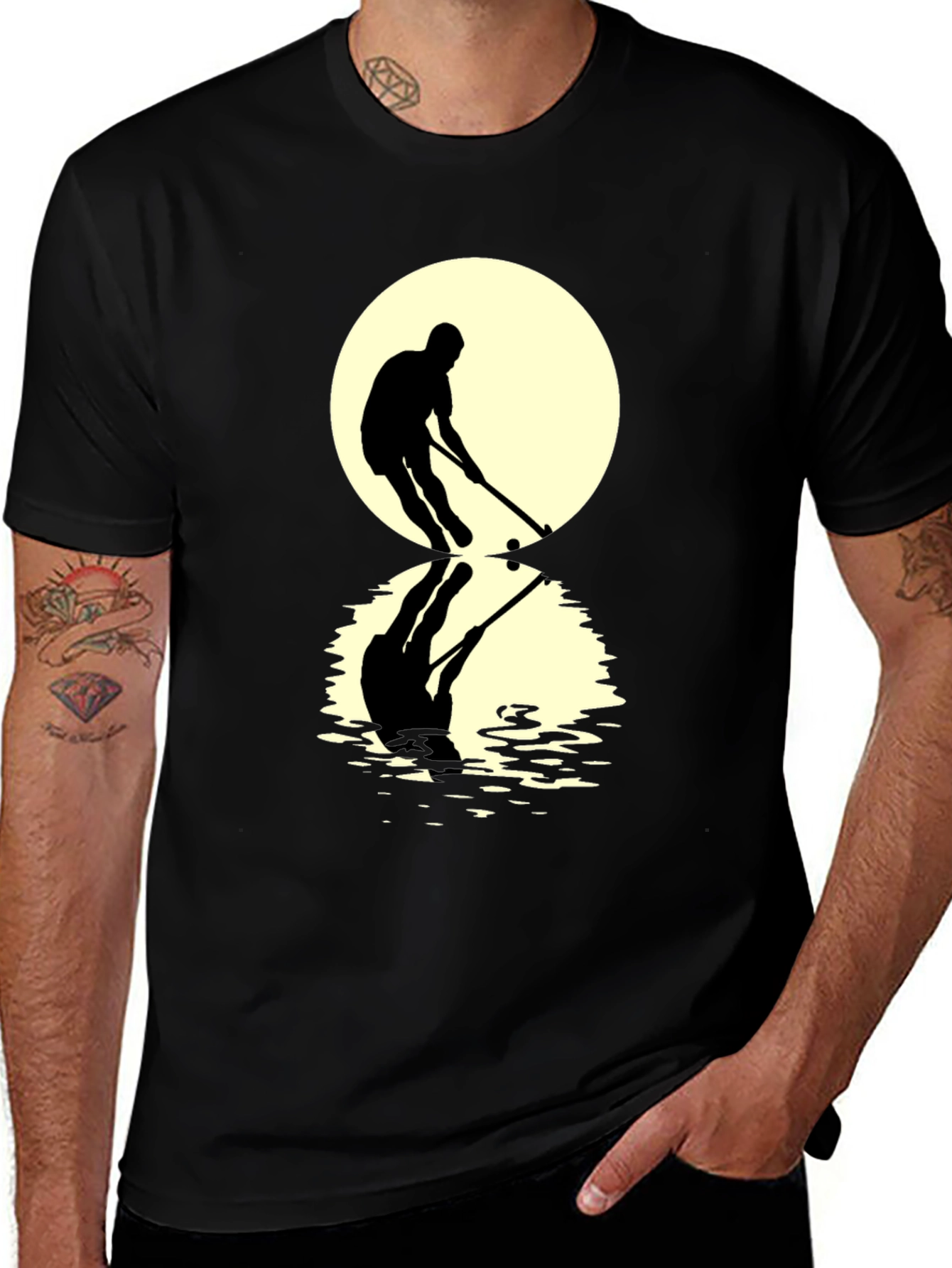 Variant 27 of Hockey Player Reflection Graphic Tee - Black