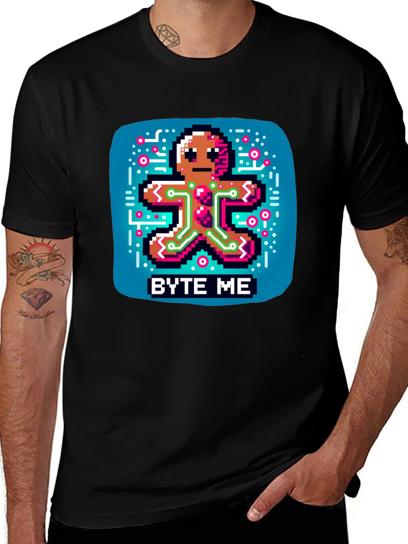 Variant 24 of Byte Me Pixel Gingerbread Man Graphic Tee