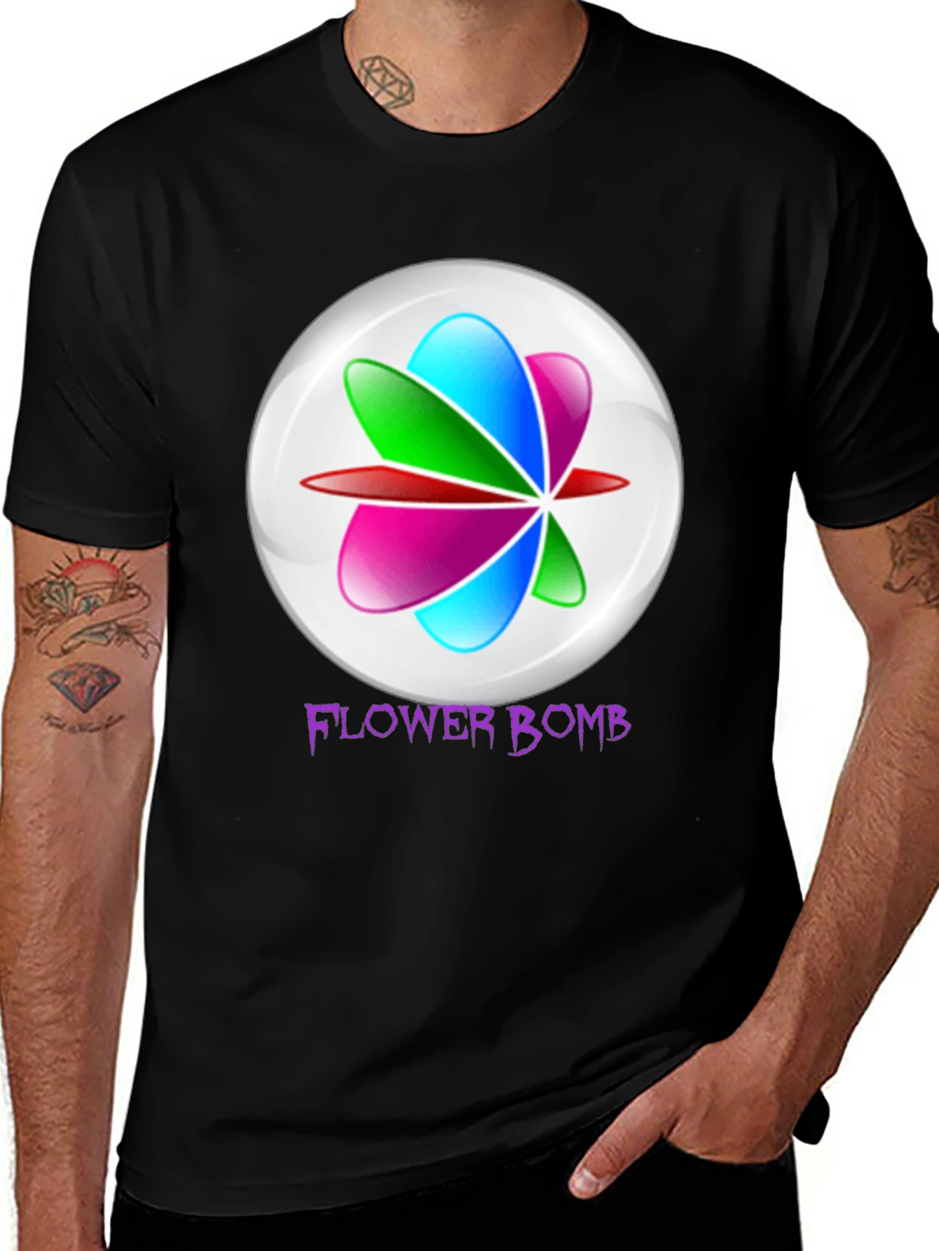 Variant 10 of Flower Bomb Graphic Tee - Unique Design Black T-Shirt