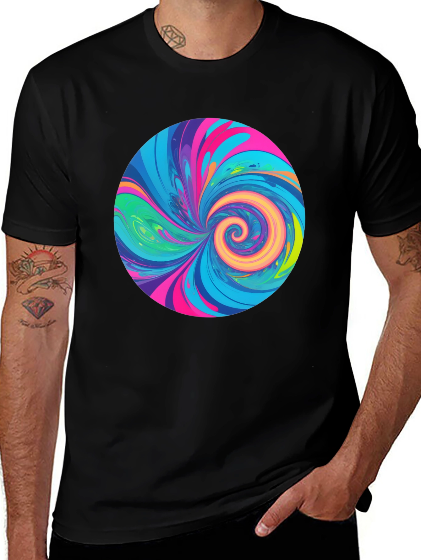 Variant 18 of Vibrant Swirl Graphic Tee - Black Cotton T-Shirt
