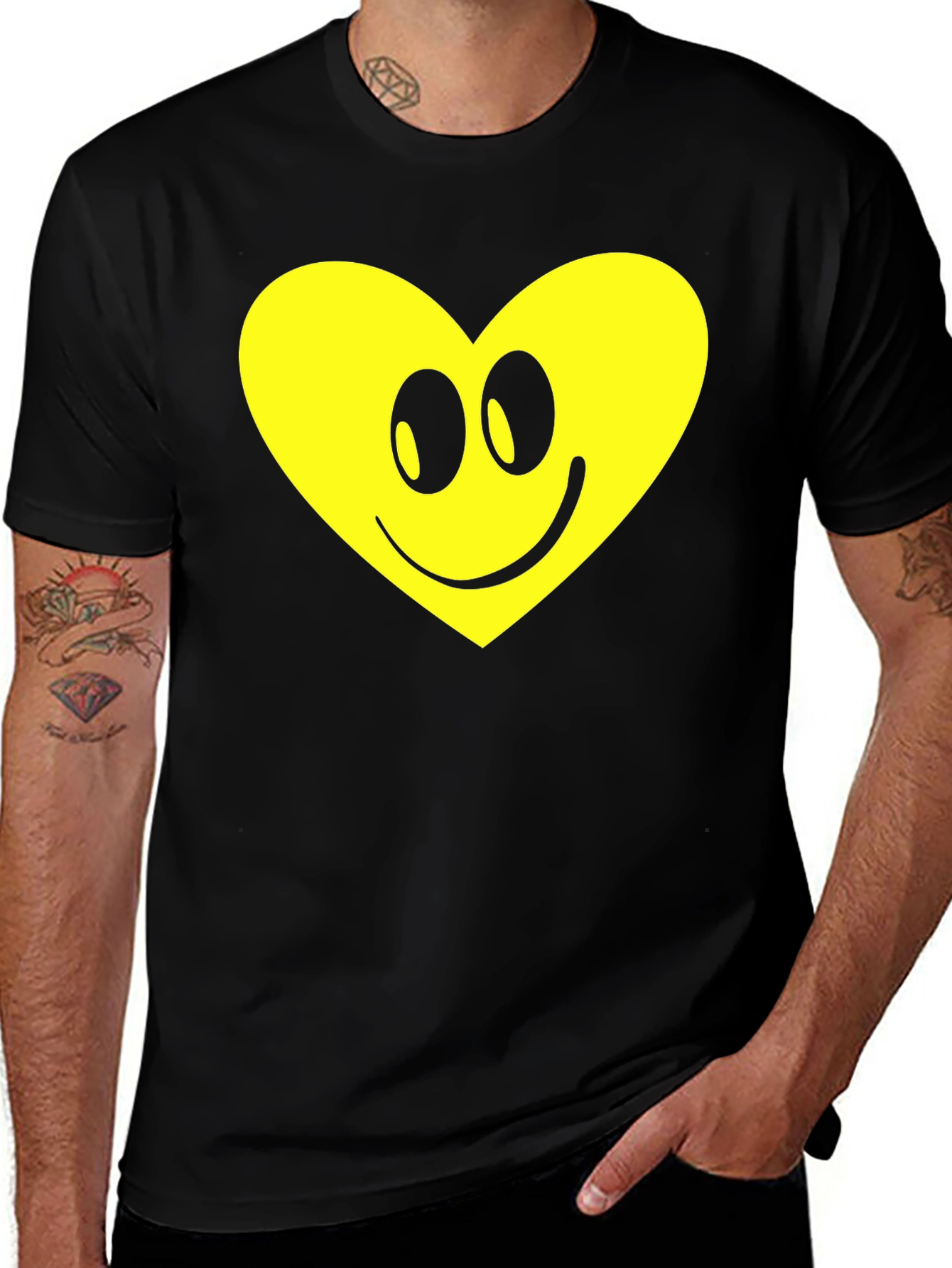 Variant 6 of Happy Heart Graphic Tee - Black Cotton Comfort