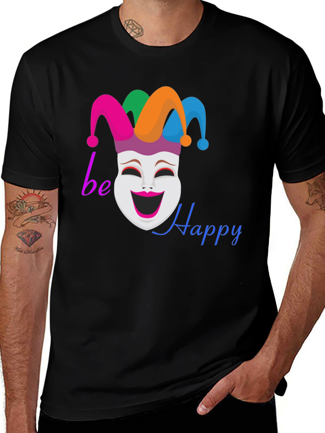 Variant 22 of Be Happy Jester Mask Graphic T-Shirt