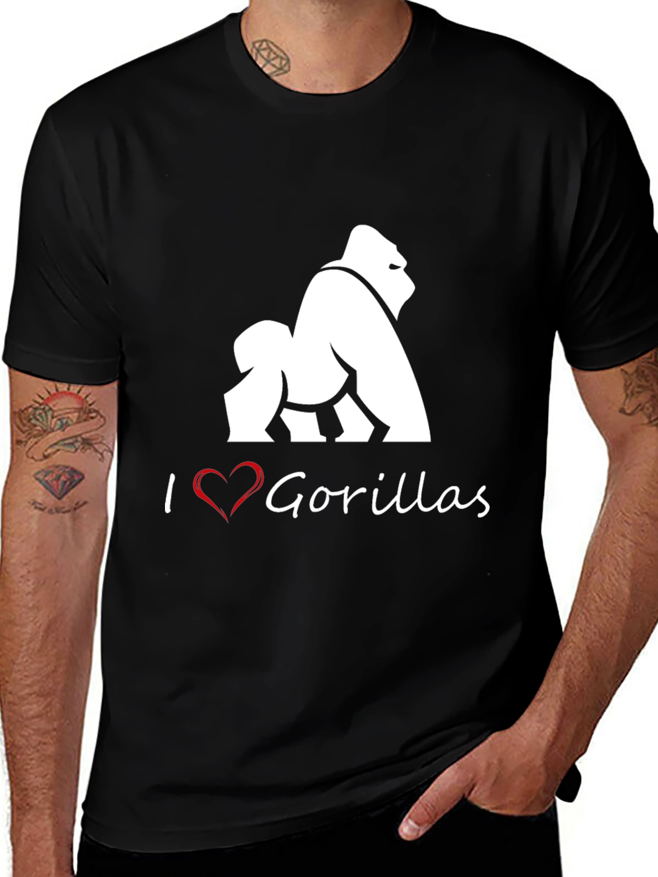 Variant 21 of I Heart Gorillas Black T-Shirt