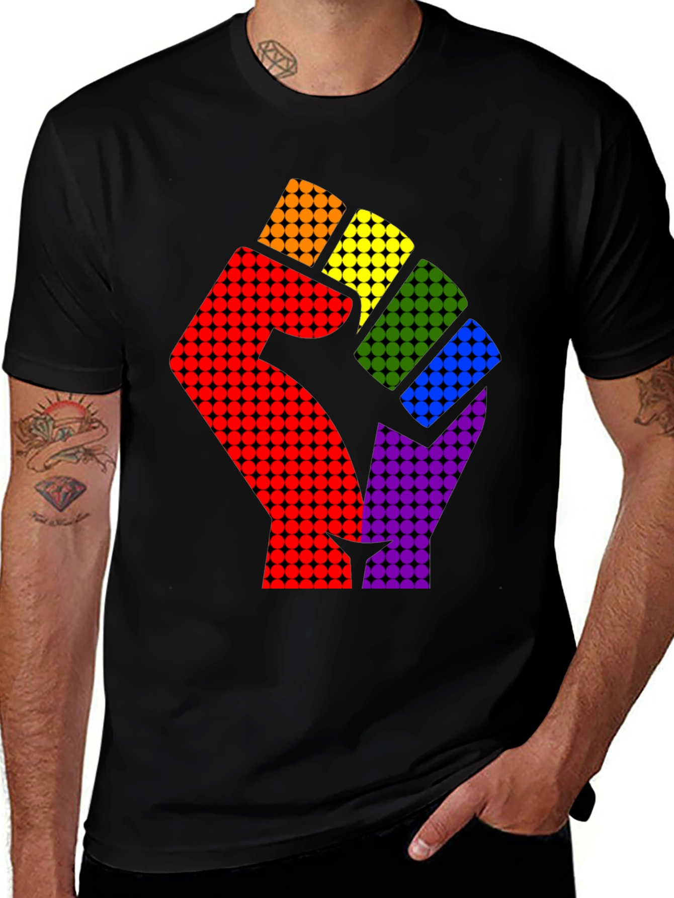 Pride Fist Graphic Tee - Rainbow Power