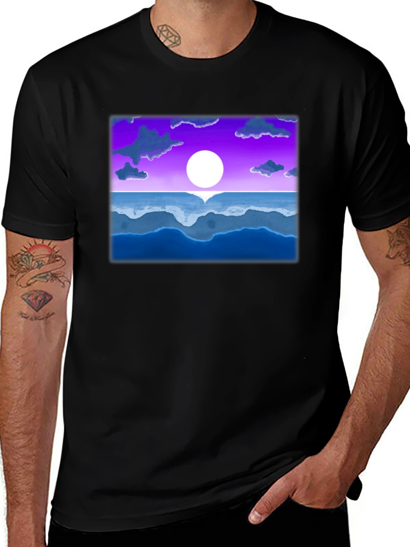 Variant 13 of Sunset Ocean Graphic Tee - Black