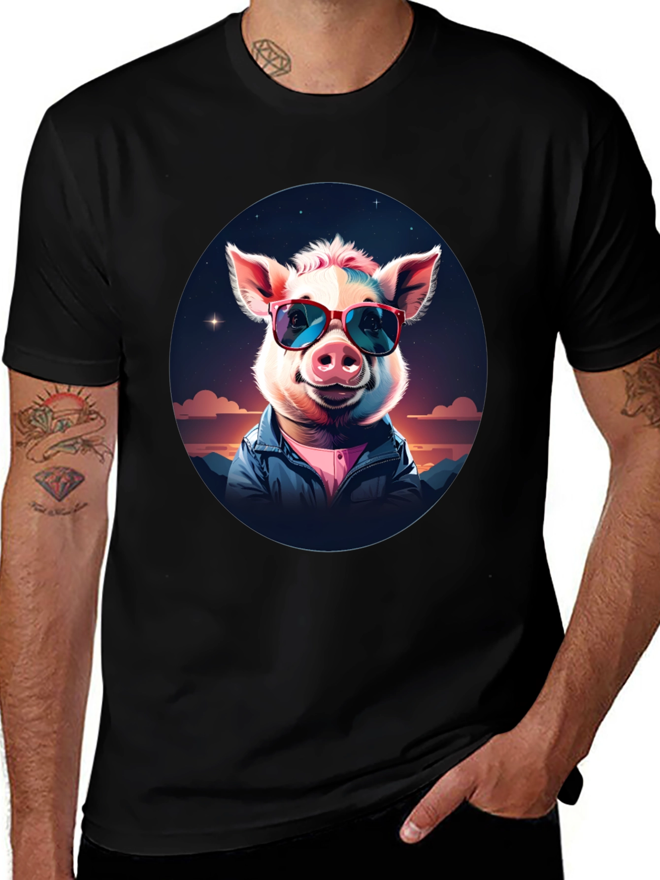 Variant 5 of Cool Pig Graphic Tee - Stylish Unisex Black T-Shirt