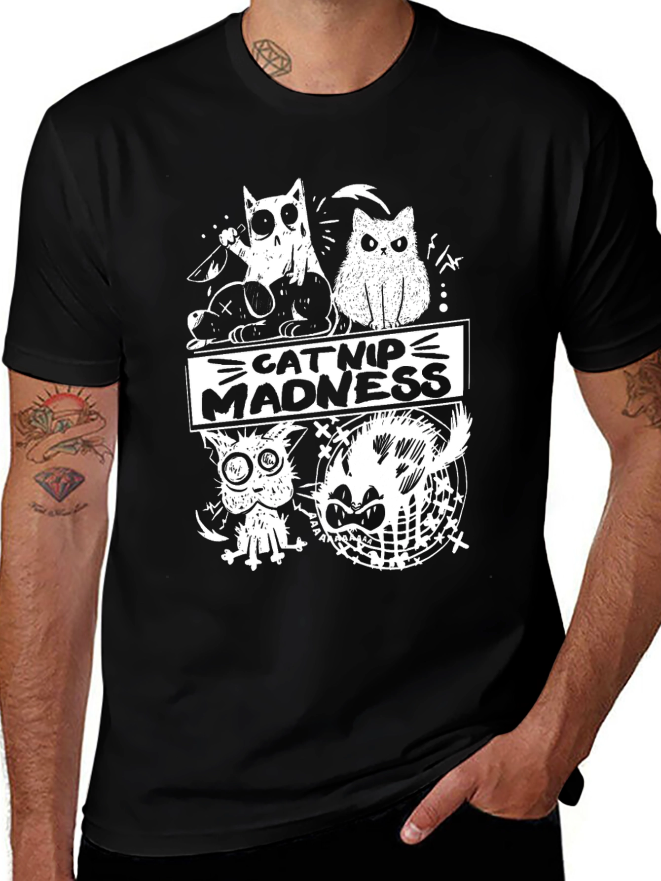 Variant 2 of Catnip Madness Graphic Tee - Crazy Cat Design