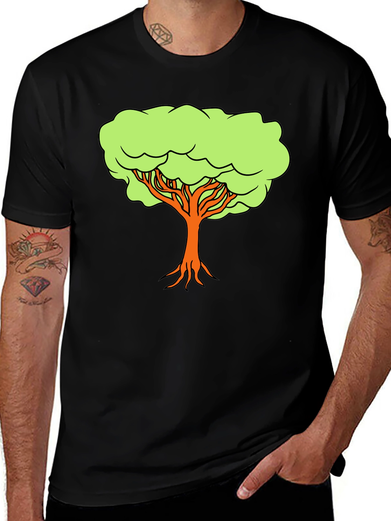 Variant 9 of Cartoon Tree Graphic Tee - Black Casual Shirt