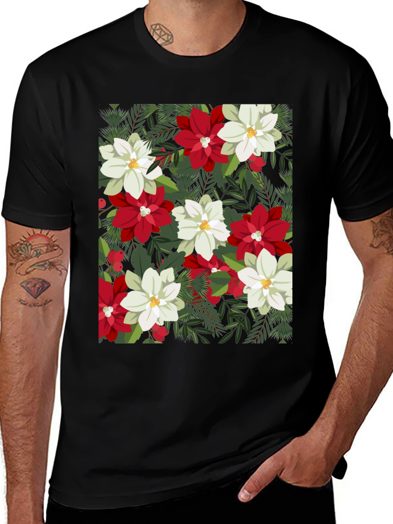 Variant 8 of Floral Poinsettia Print T-Shirt