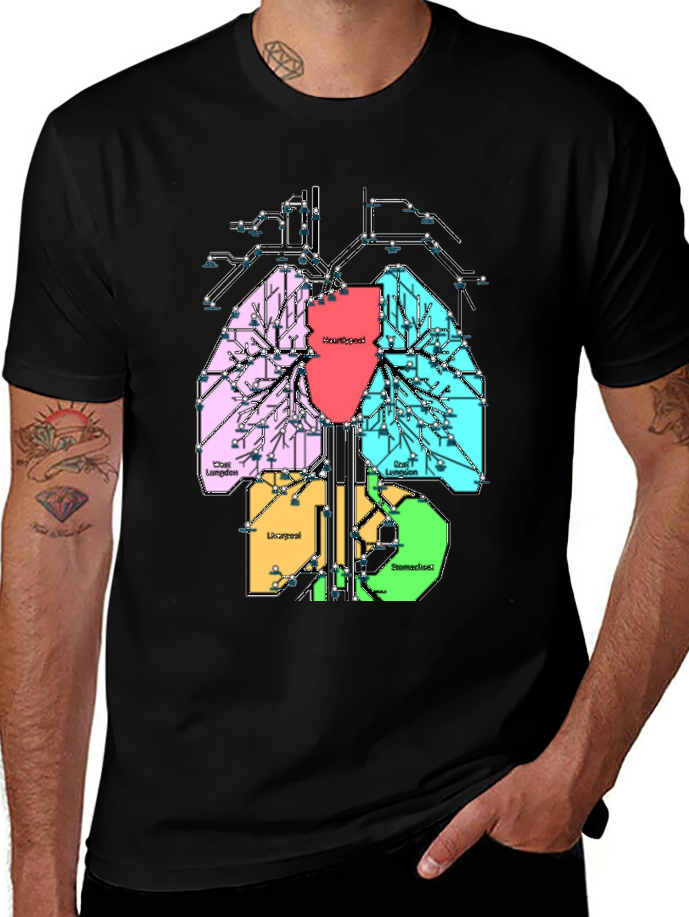Anatomical Subway Map Graphic T-Shirt