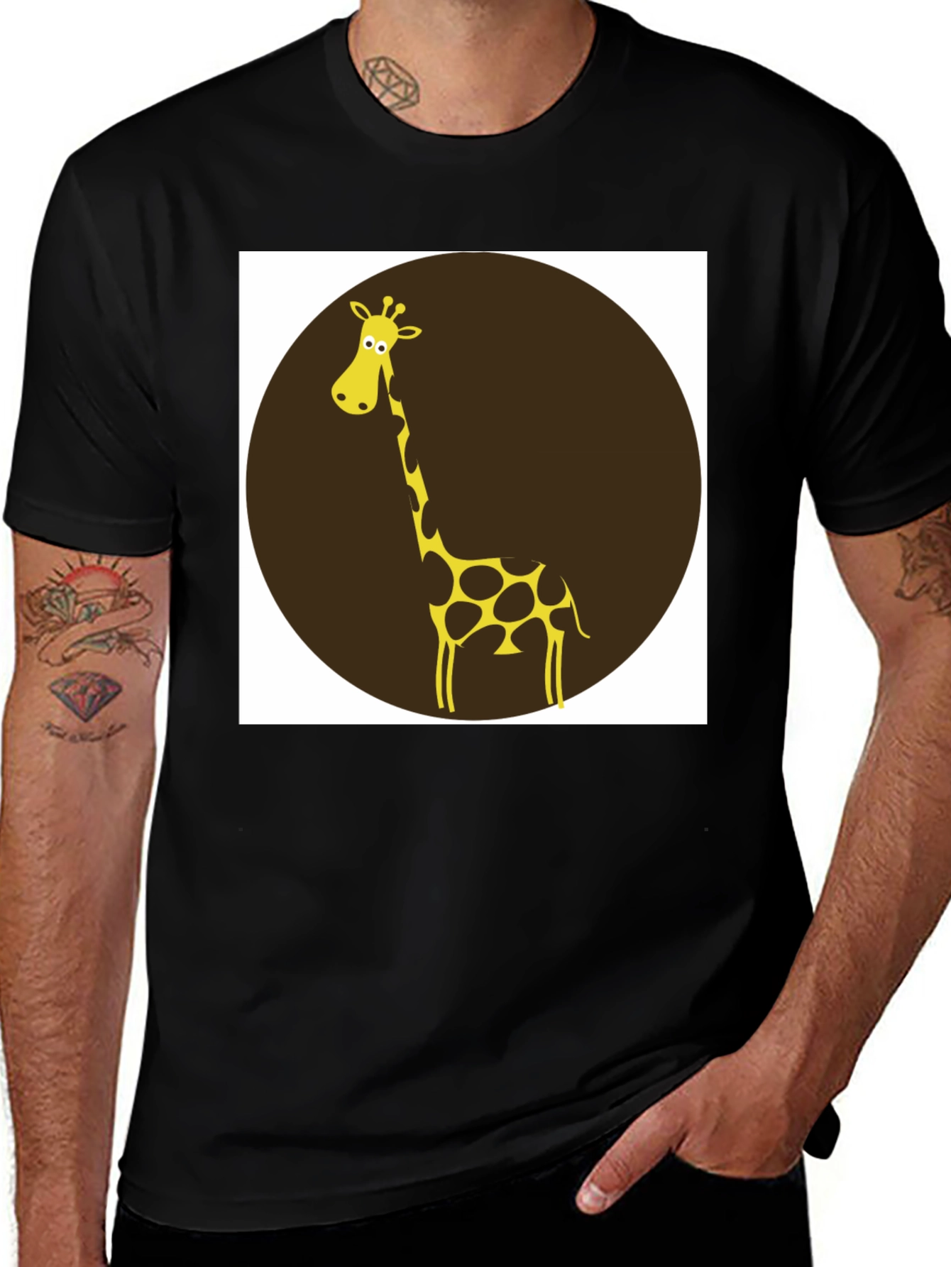 Variant 10 of Cartoon Giraffe Black Graphic Tee