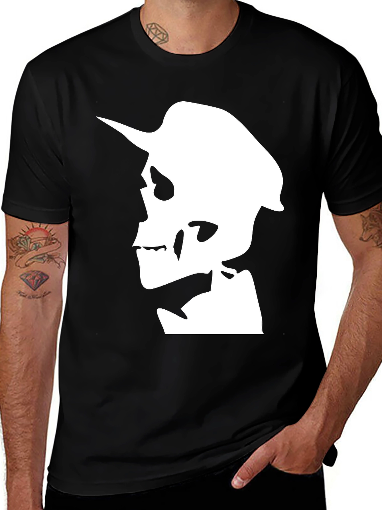 Variant 6 of Skull Silhouette Graphic Tee - Black Cotton T-Shirt