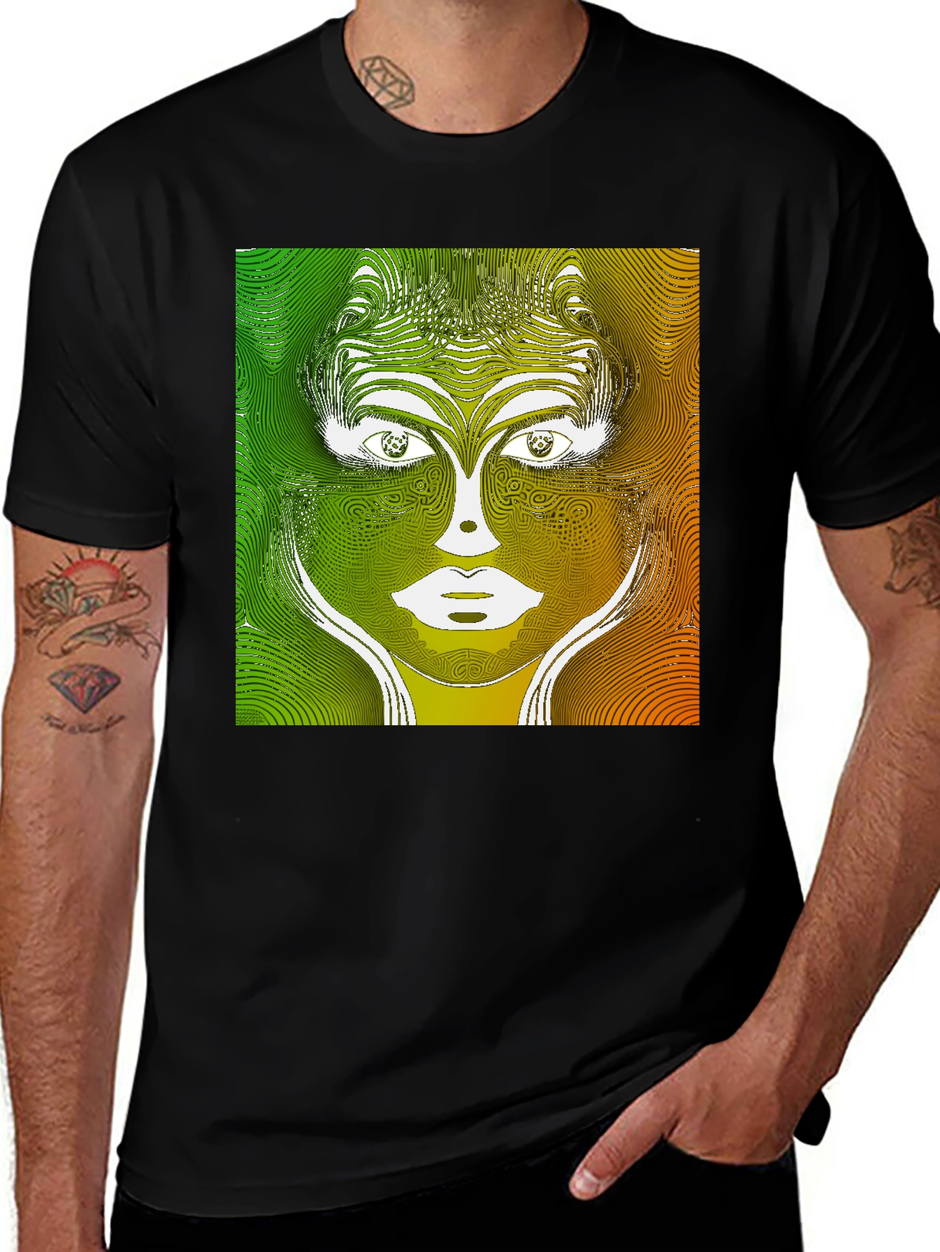 Variant 11 of Abstract Face Graphic Print Black T-Shirt