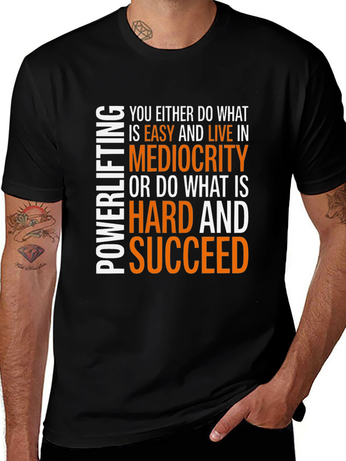 Motivational Powerlifting T-Shirt - Succeed Hard!