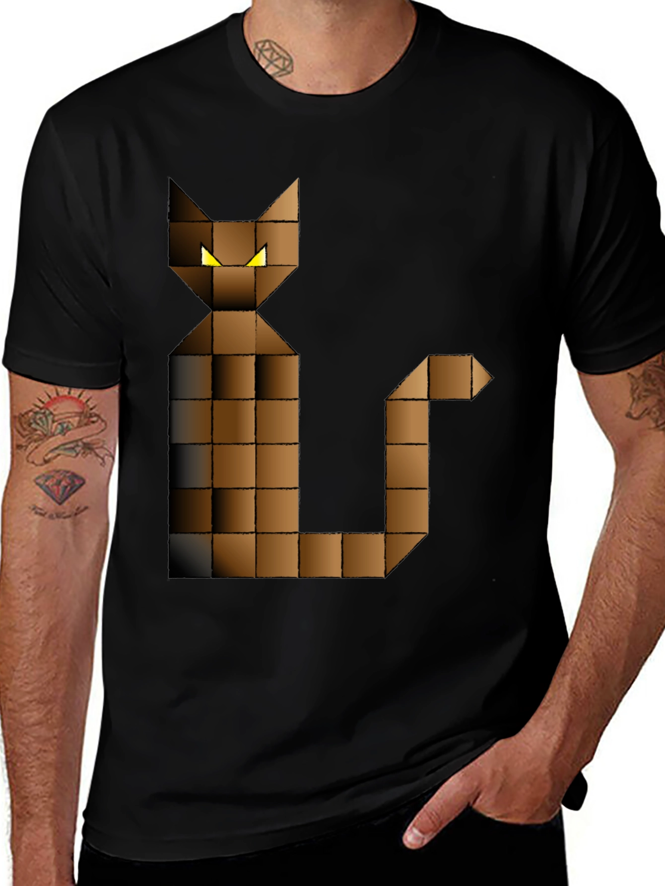 Black Pixel Cat Graphic Tee - Black Cotton Blend main image