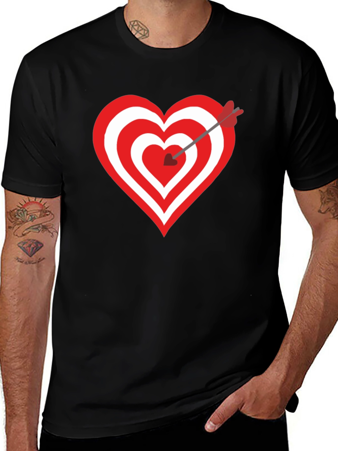 Variant 27 of Heart Target Arrow T-Shirt - Black Graphic Tee