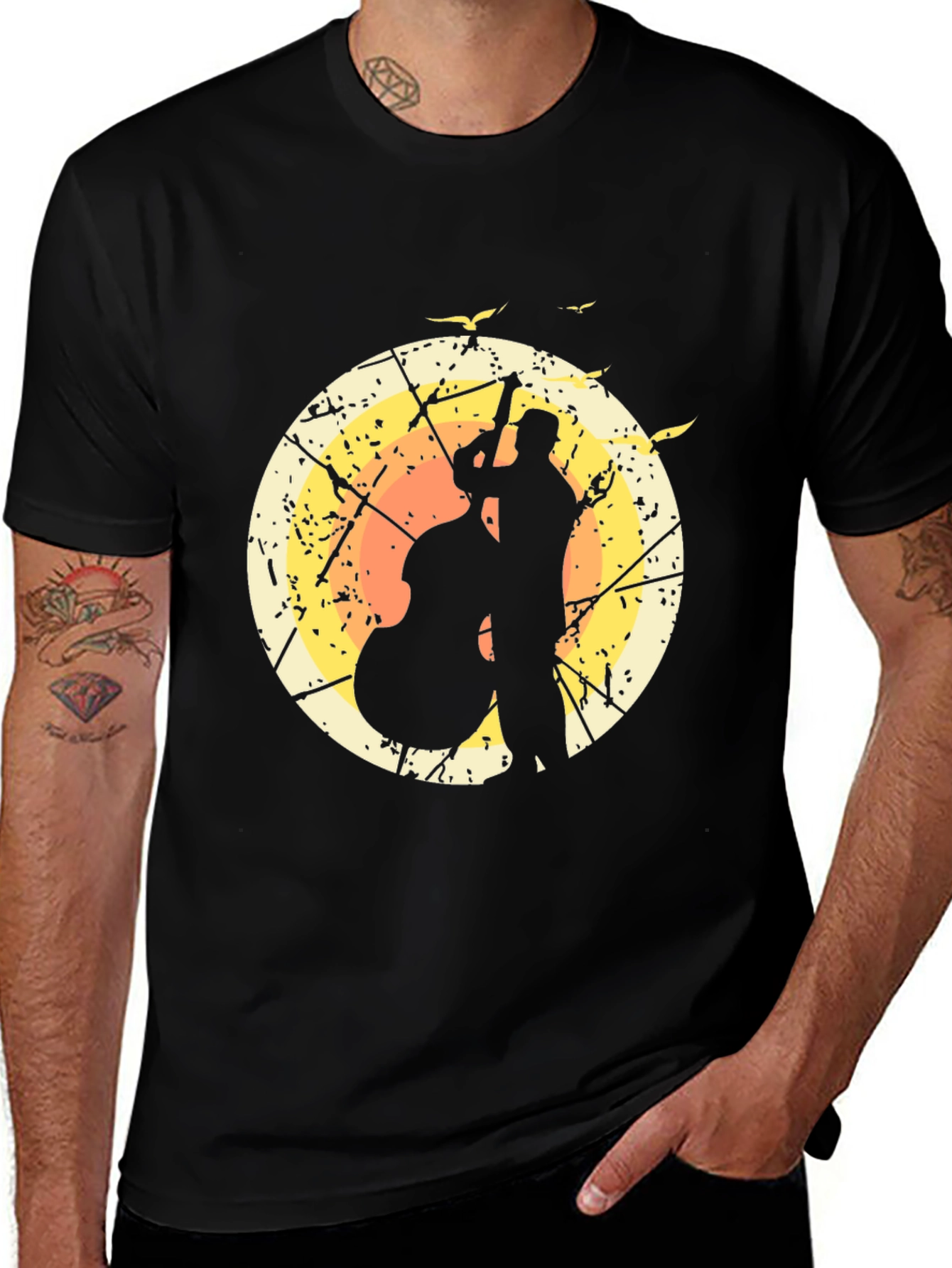 Variant 23 of Jazz Bassist Silhouette Graphic T-Shirt