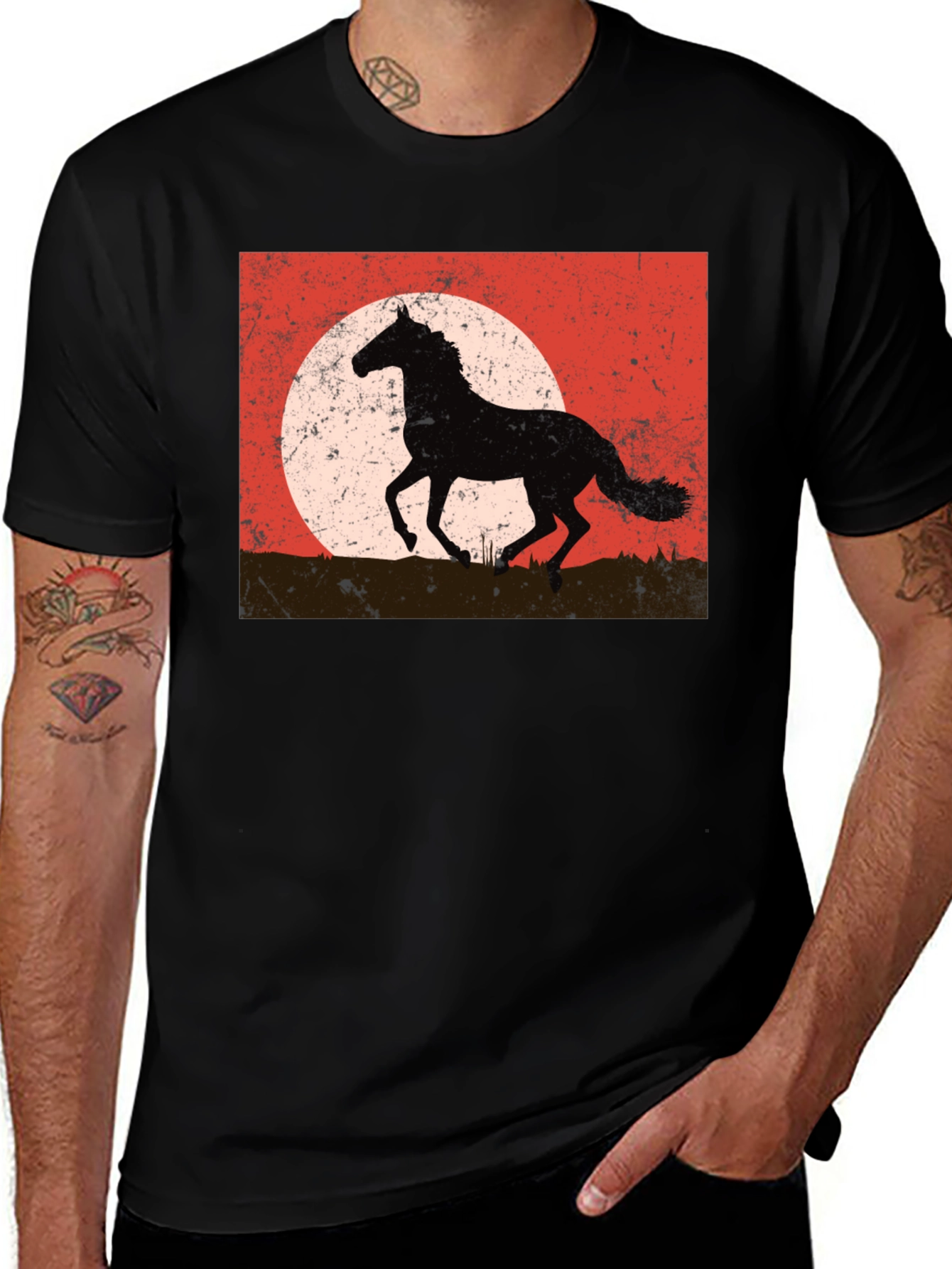 Variant 12 of Horse Silhouette Graphic Tee - Retro Sunset Style