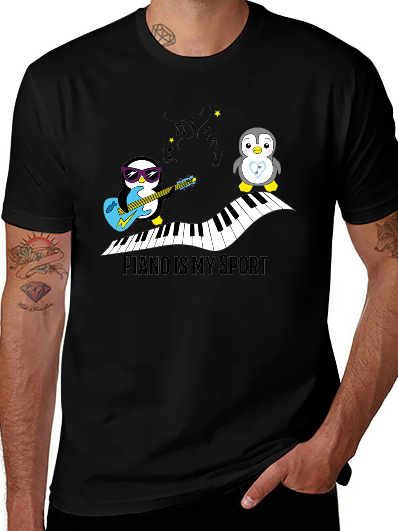 Variant 22 of Piano Is My Sport Penguin Graphic T-Shirt