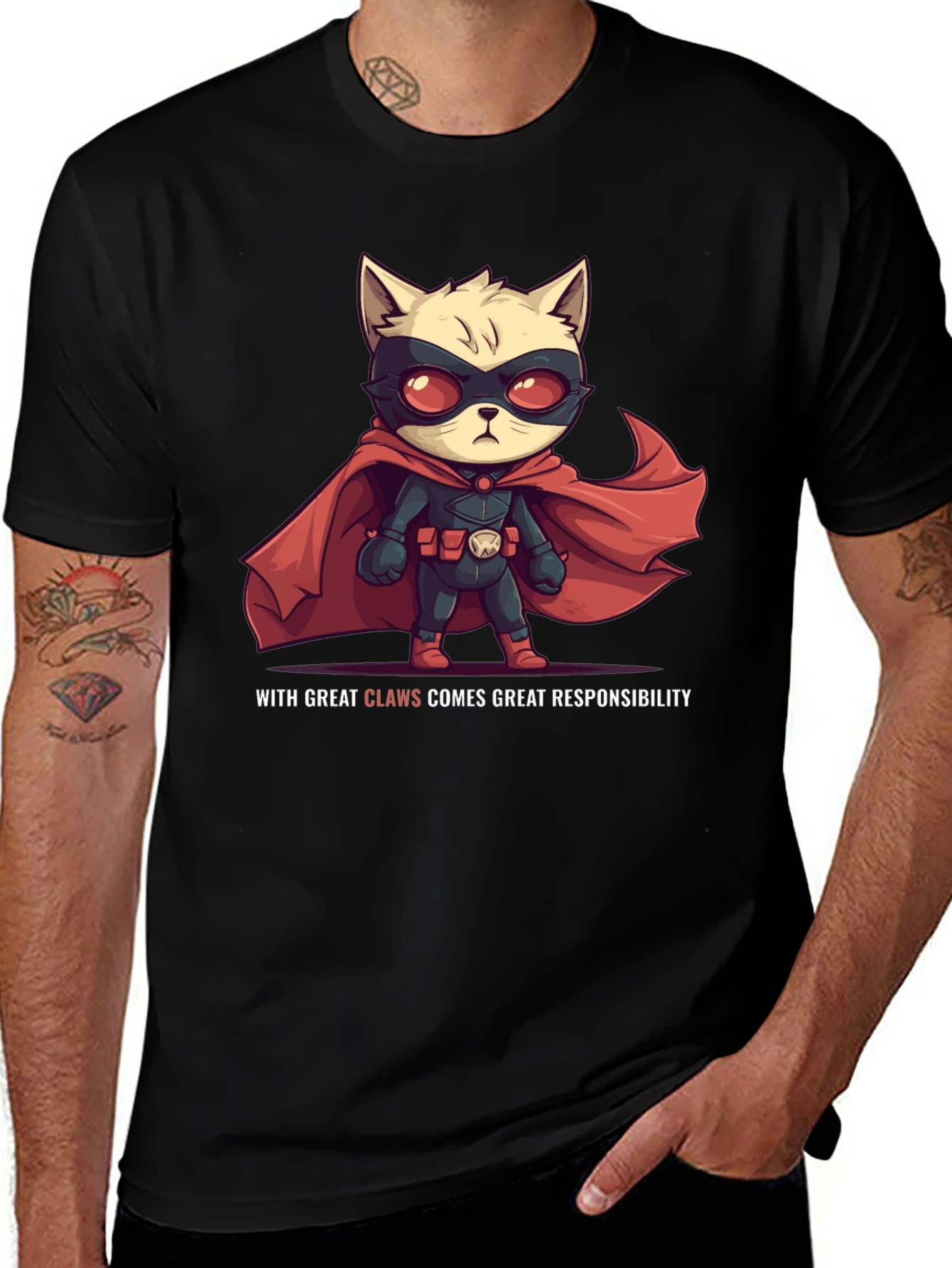 Variant 15 of Superhero Cat T-Shirt: Great Claws, Great Responsibility