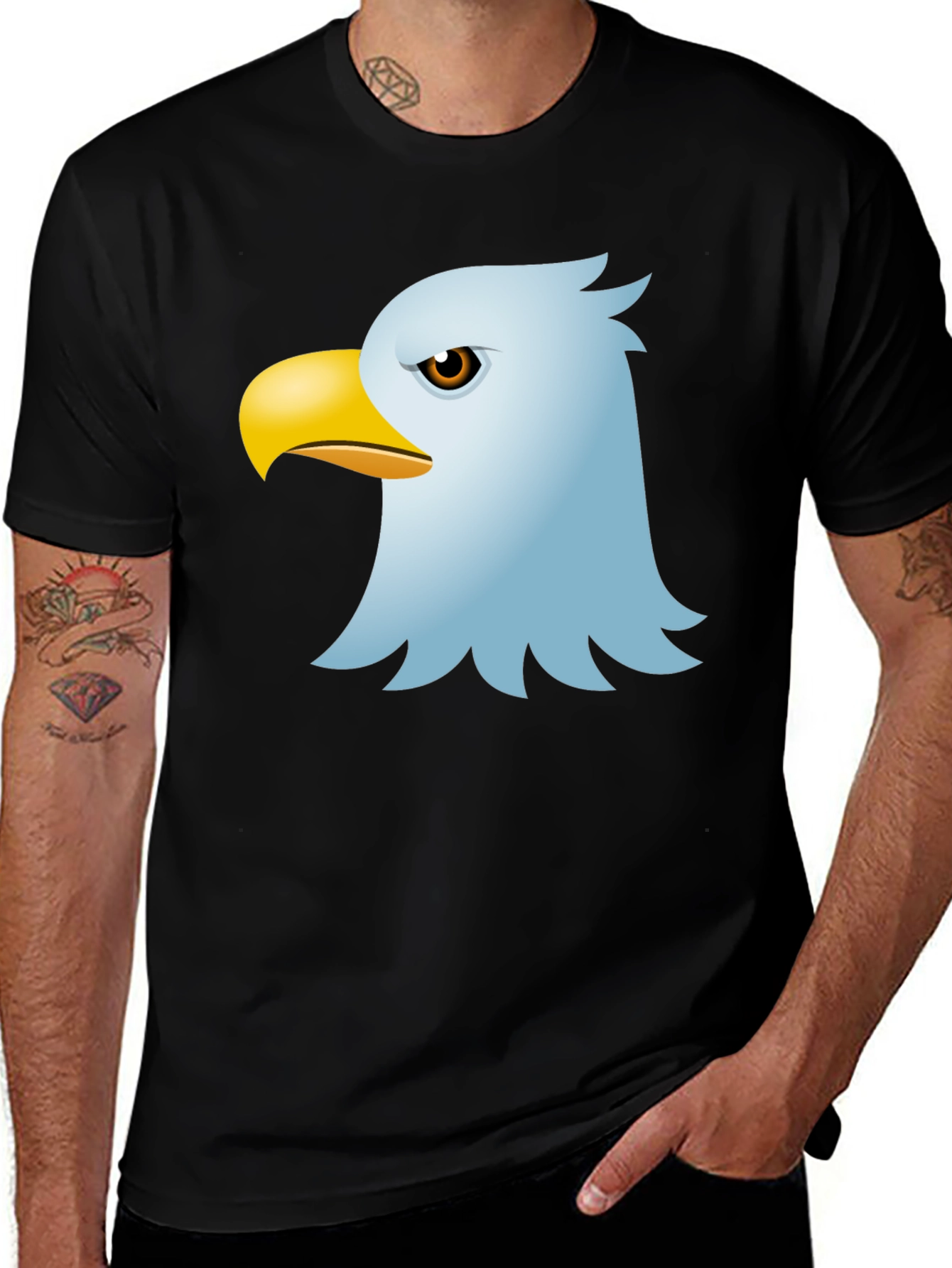 Cool Eagle Graphic Tee - Black Cotton Blend