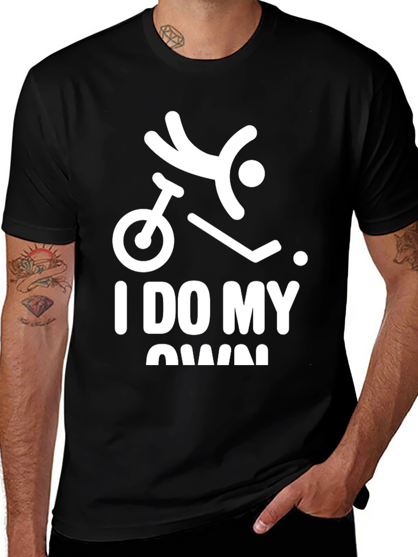Variant 18 of Unicycle Hockey T-Shirt - "I Do My Own Stunts"