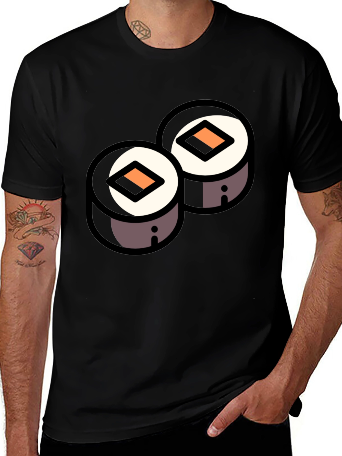 Variant 4 of Sushi Roll Graphic Black T-Shirt - Foodie Fashion