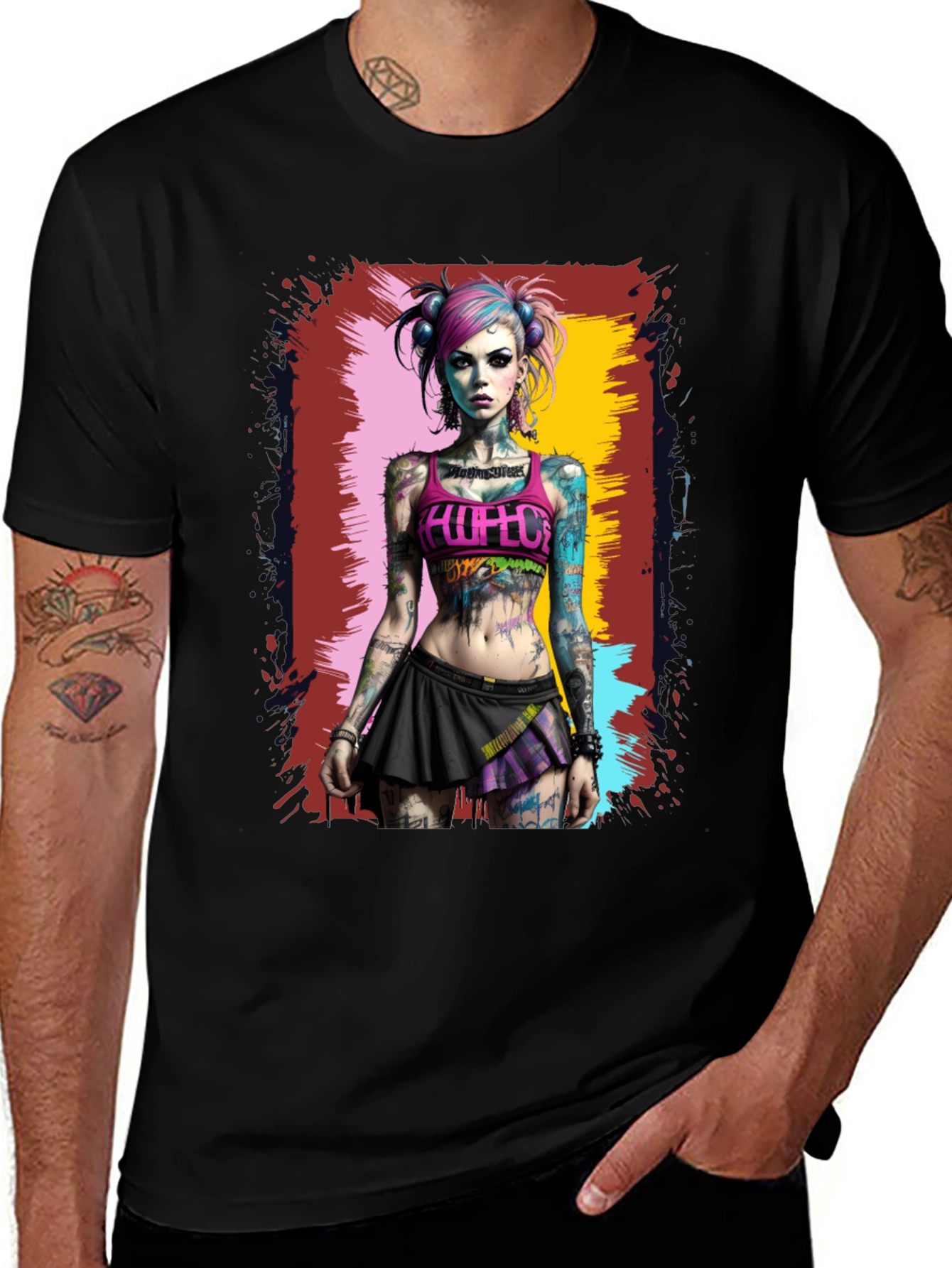 Variant 24 of Edgy Tattooed Girl Graphic Tee - Black