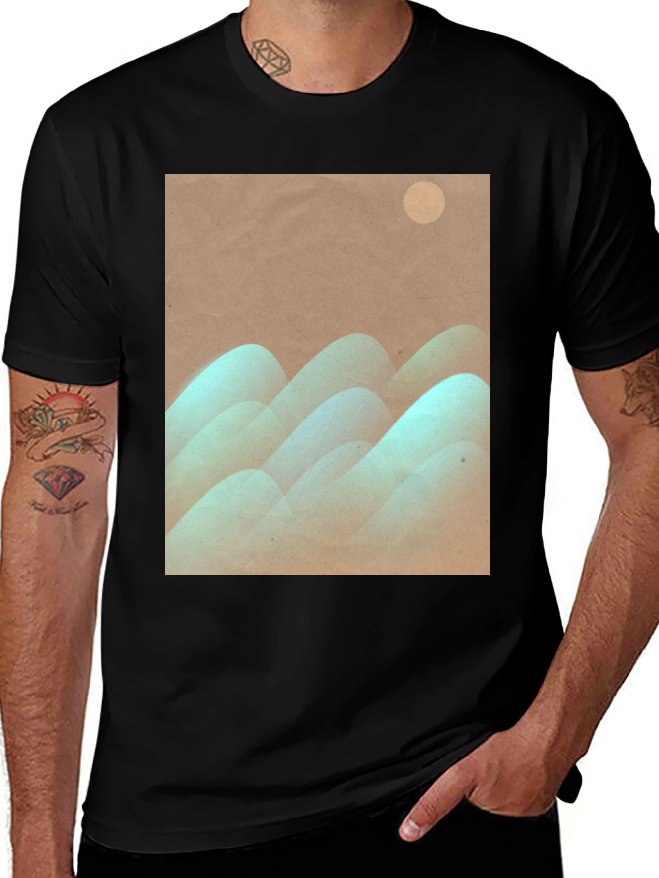Variant 16 of Abstract Mountain Graphic Tee - Stylish Black T-Shirt