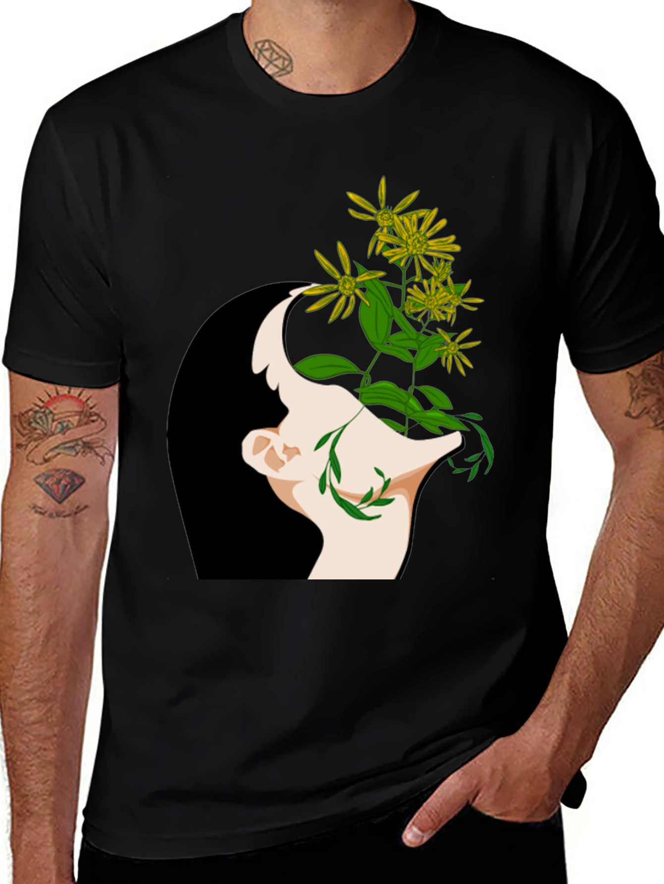 Variant 9 of Floral Mind Black T-Shirt - Artistic Graphic Tee