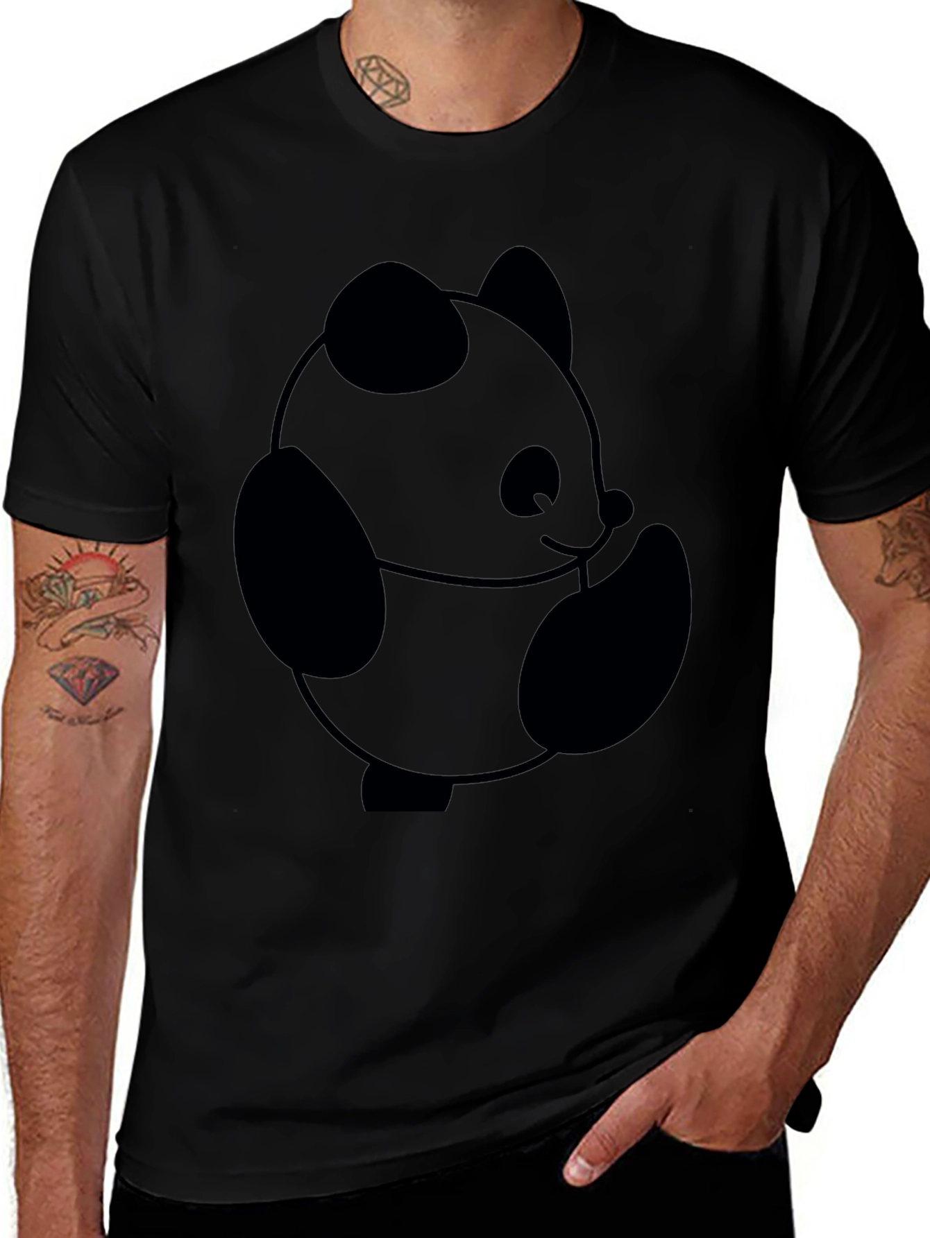 Variant 21 of Cute Panda Graphic T-Shirt - Black Casual Tee
