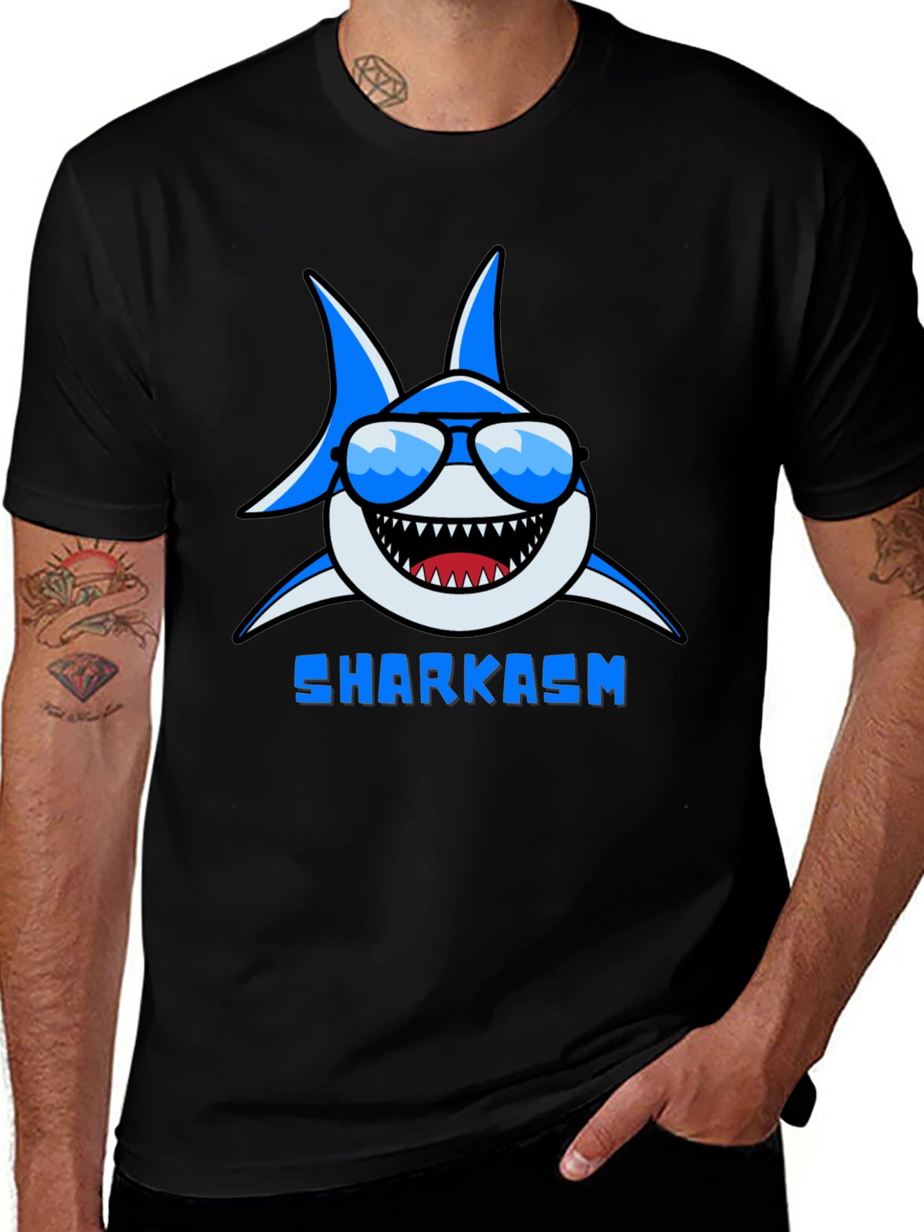 Variant 21 of Sharkasm Graphic Print Tee - Black