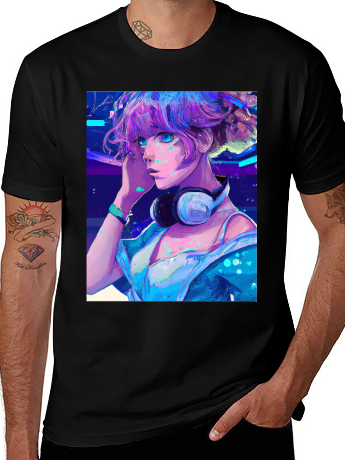 Black Anime Girl Graphic Tee - Cool Manga Shirt main image