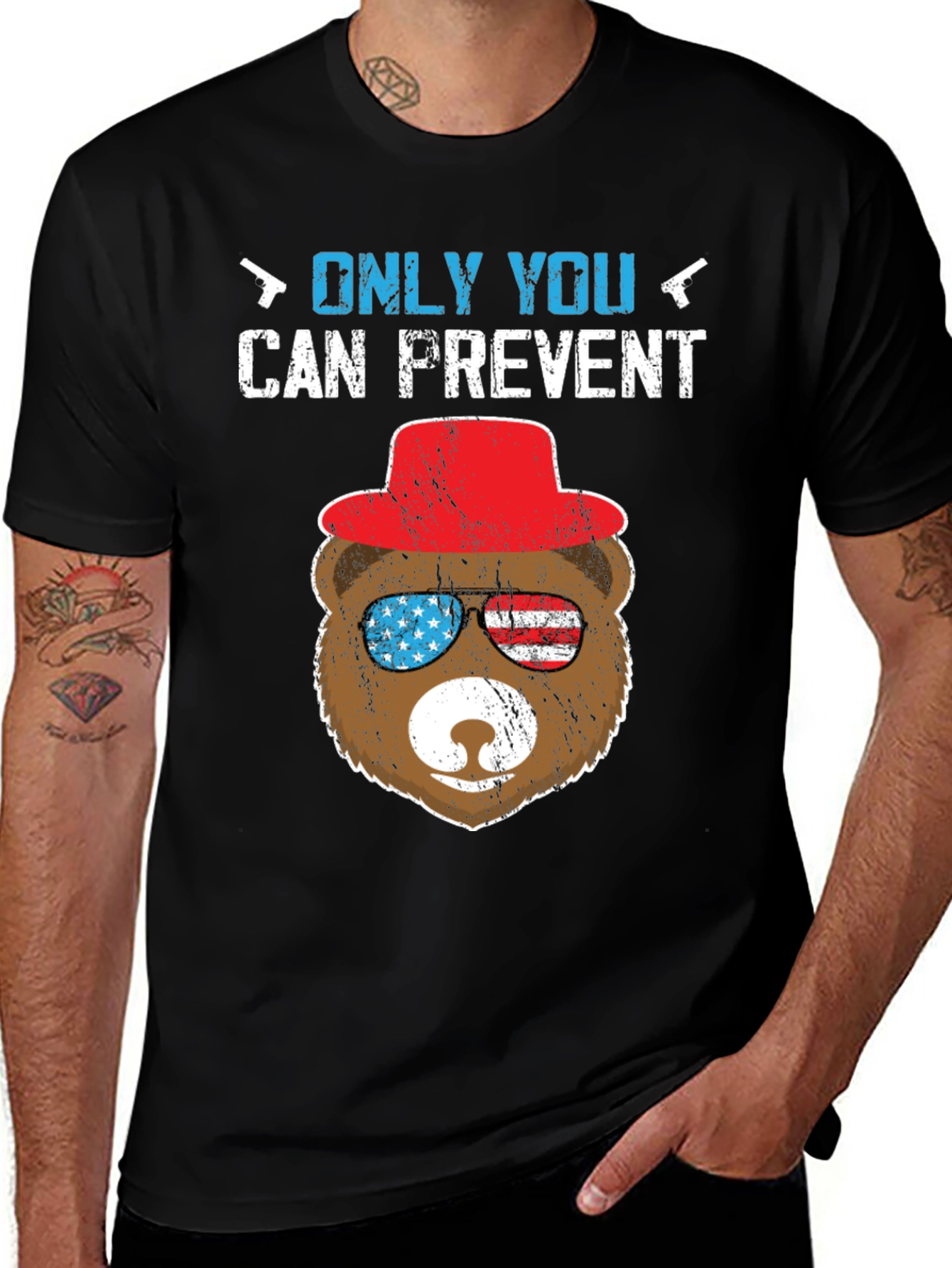 Black Patriotic Bear T-Shirt: Only YOU Prevent main image