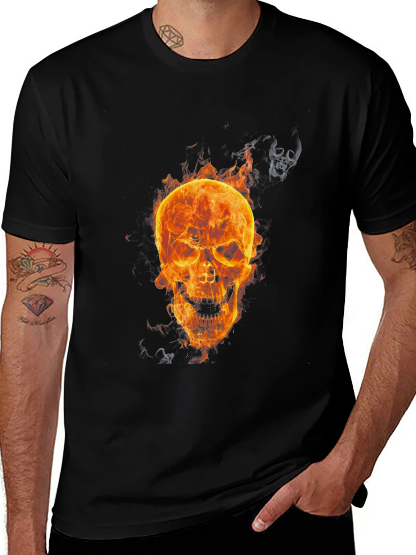 Variant 14 of Flaming Skull Graphic T-Shirt - Men's Black Tee
