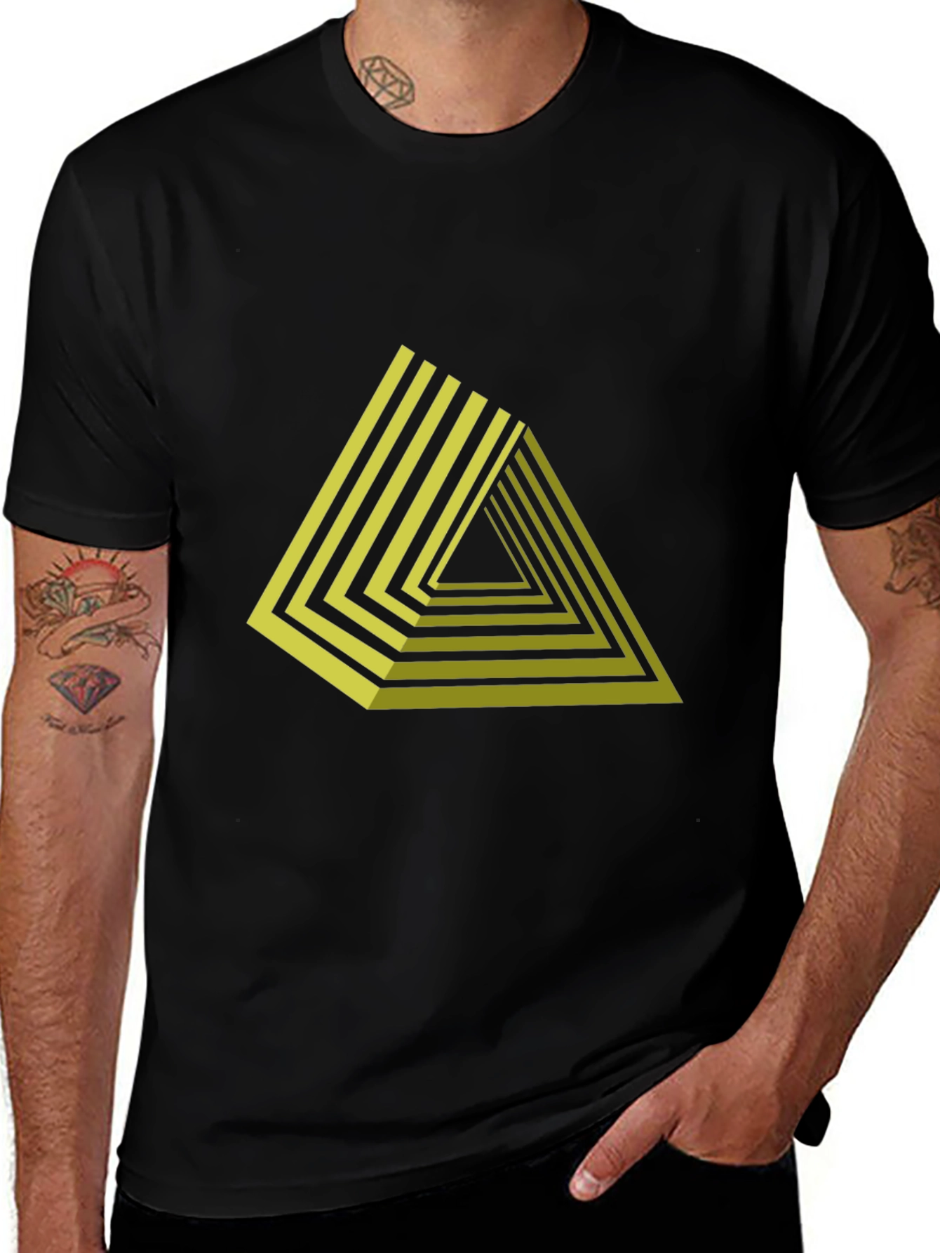 Geometric Triangle Graphic Print Black T-Shirt