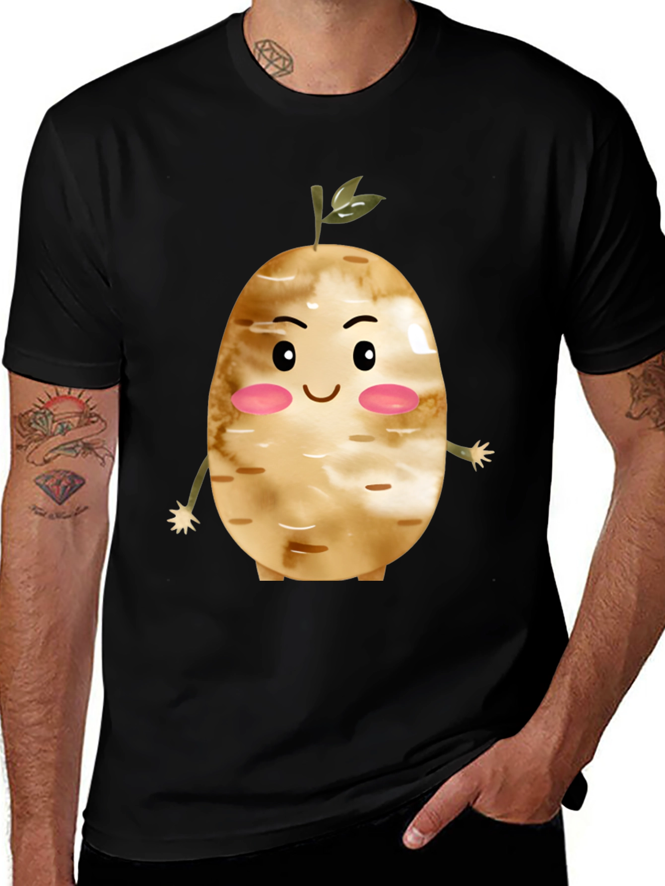 Variant 28 of Cute Potato Cartoon Black T-Shirt