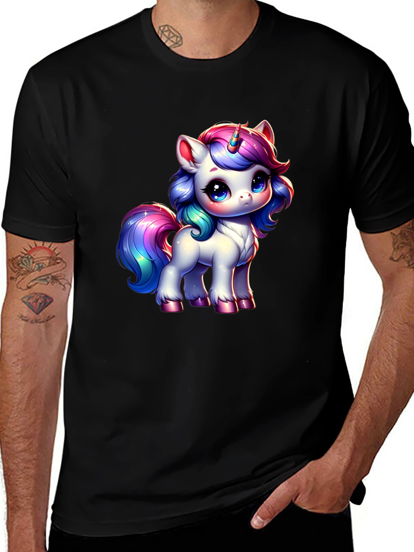 Variant 19 of Unicorn Graphic Tee - Black Cotton Blend Shirt