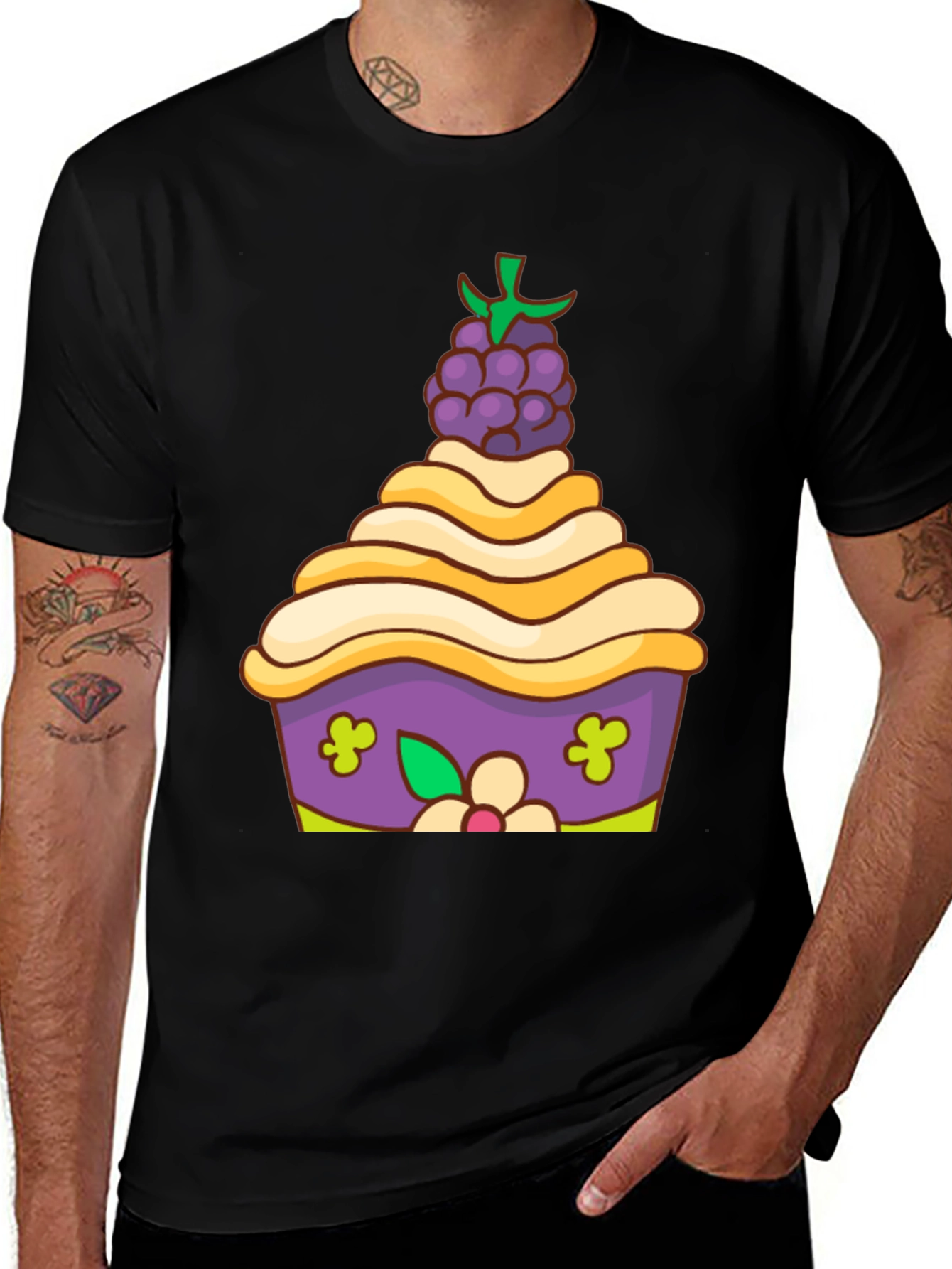 Variant 13 of Novelty Cupcake Graphic Tee - Black Cotton T-Shirt