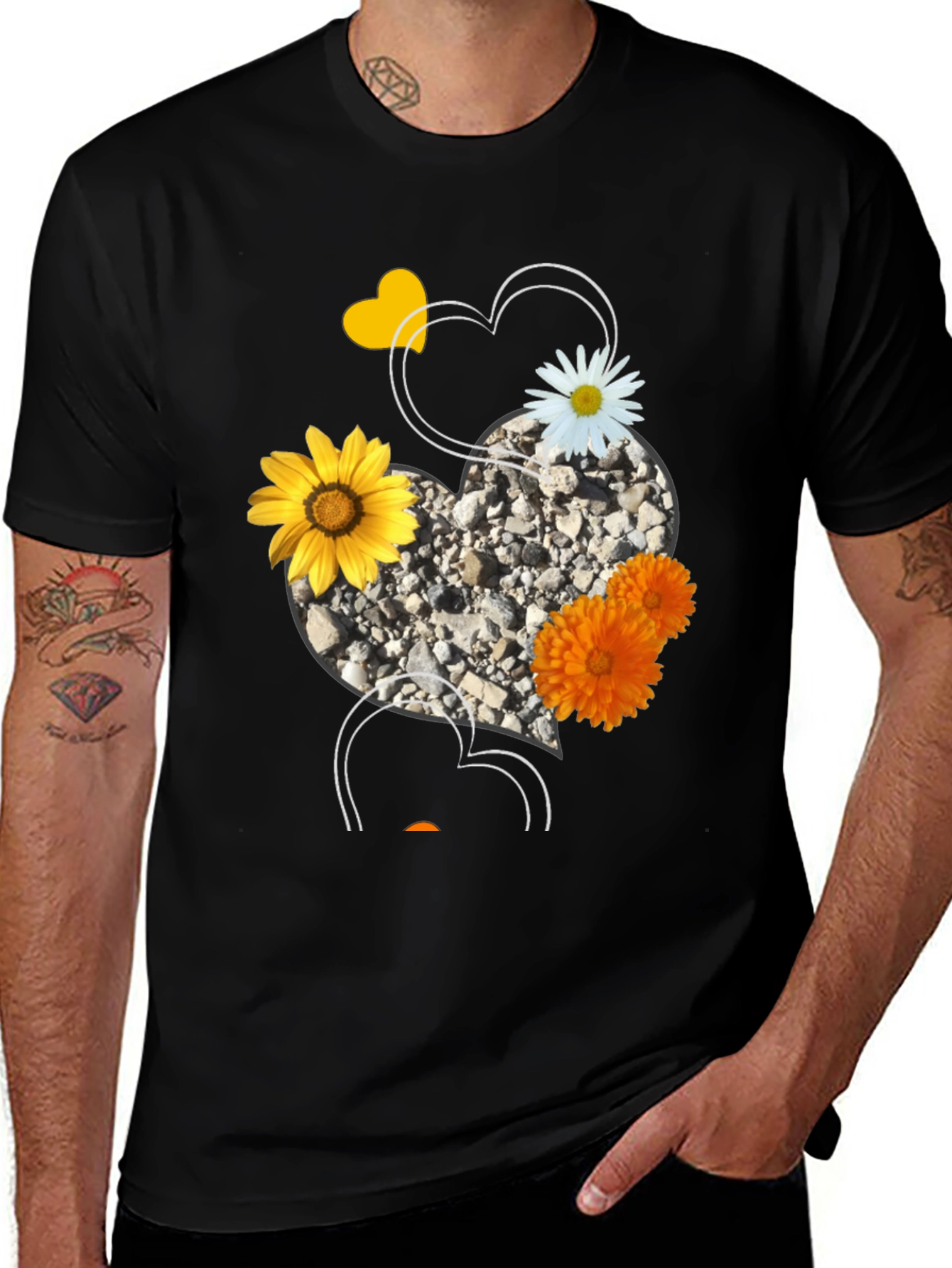 Variant 14 of Floral Heart Graphic Tee - Unique Stone Design