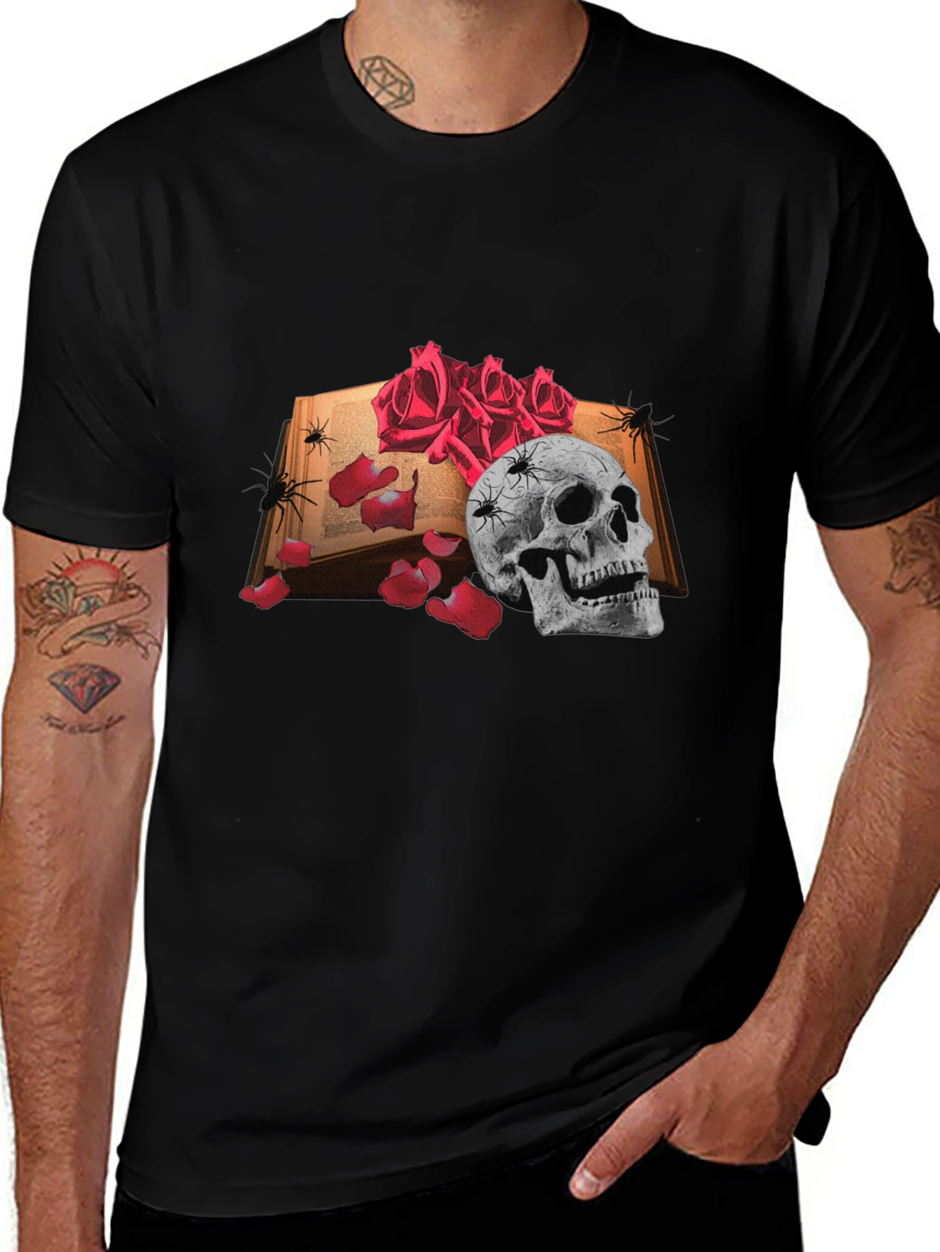 Variant 29 of Skull, Roses & Book T-Shirt