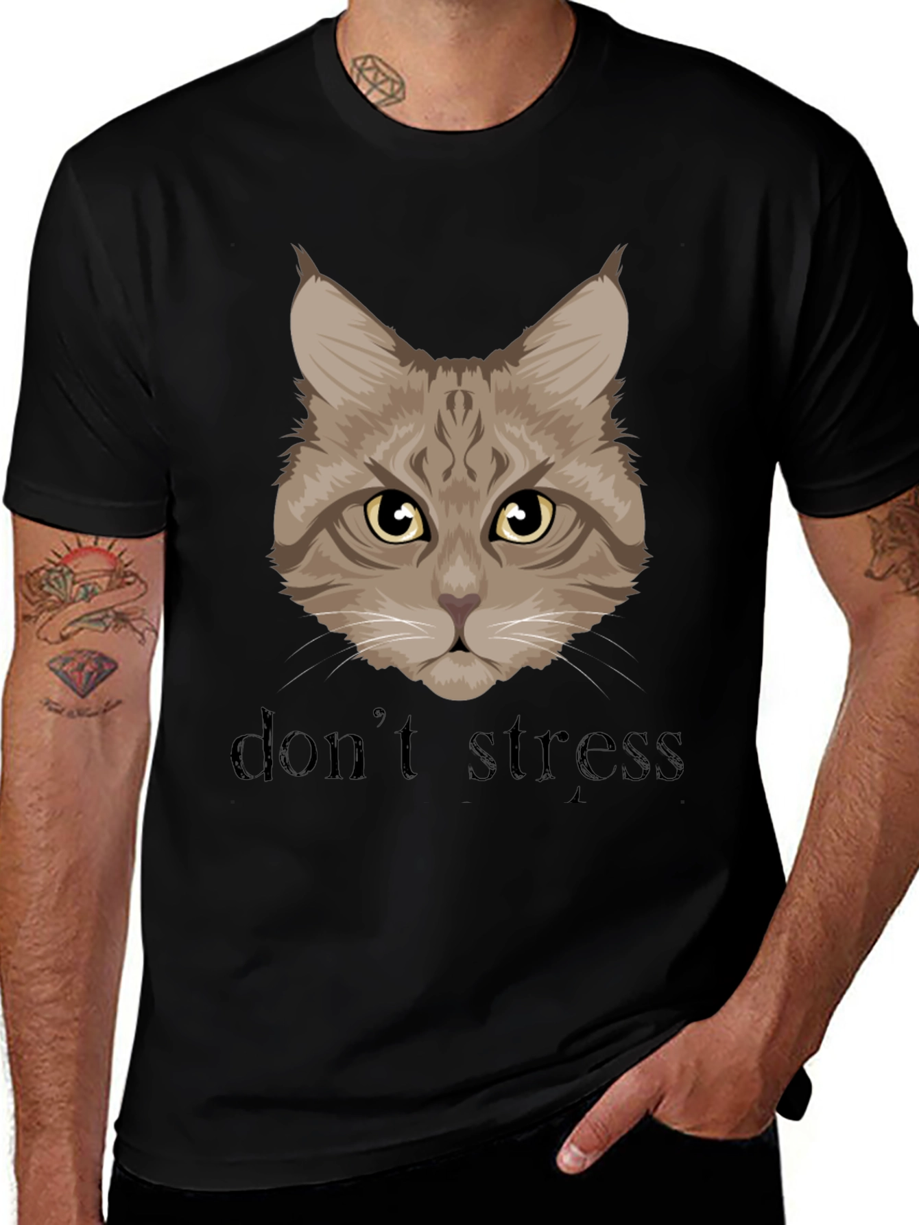 Variant 8 of Don't Stress Cat Graphic Tee - Unisex Black T-Shirt