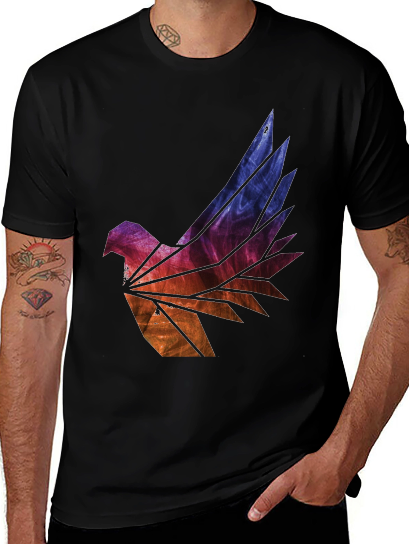 Variant 15 of Abstract Geometric Bird Graphic Tee - Men's Black T-Shirt