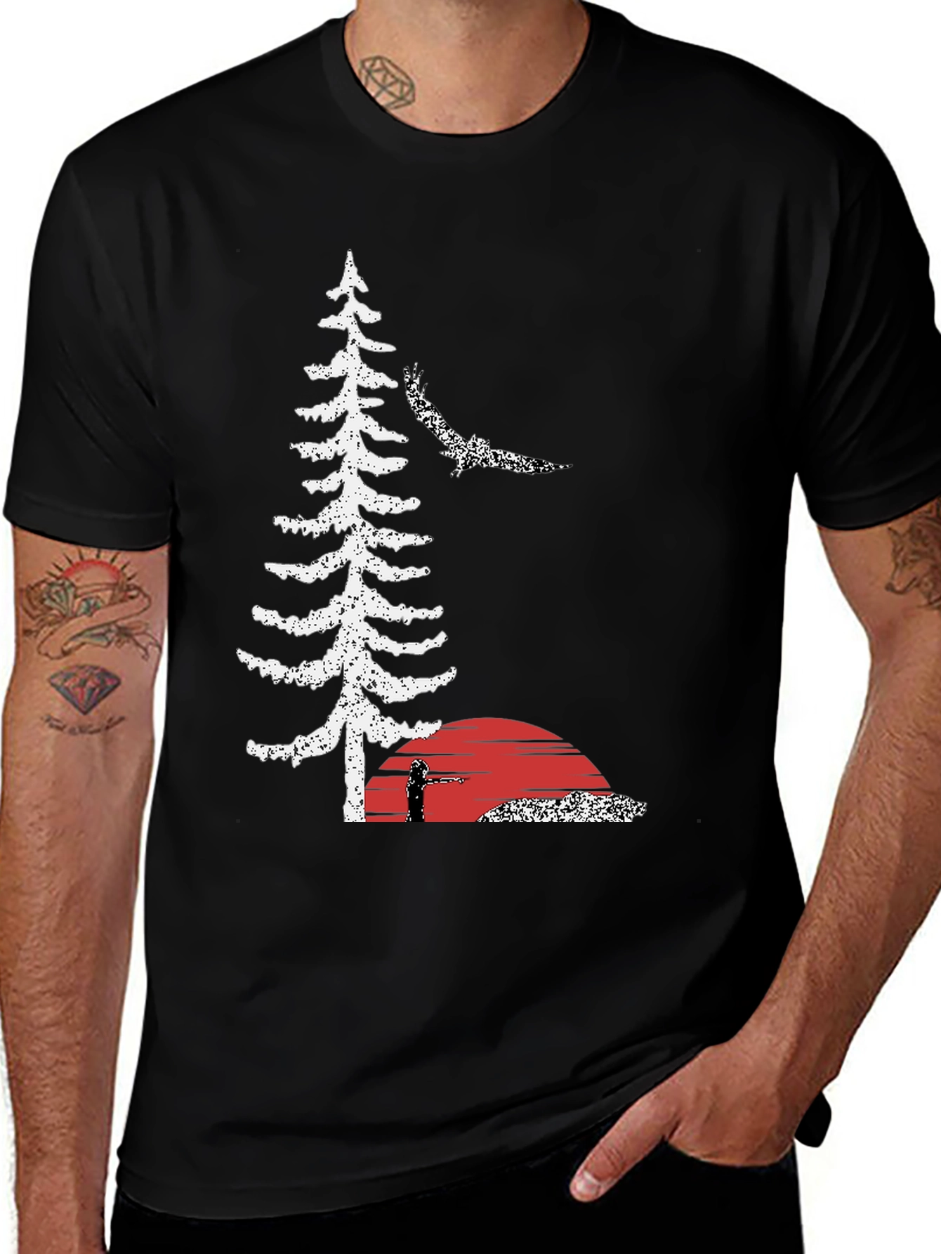 Variant 8 of Nature Scene T-Shirt: Tree, Sunset, Silhouette Design